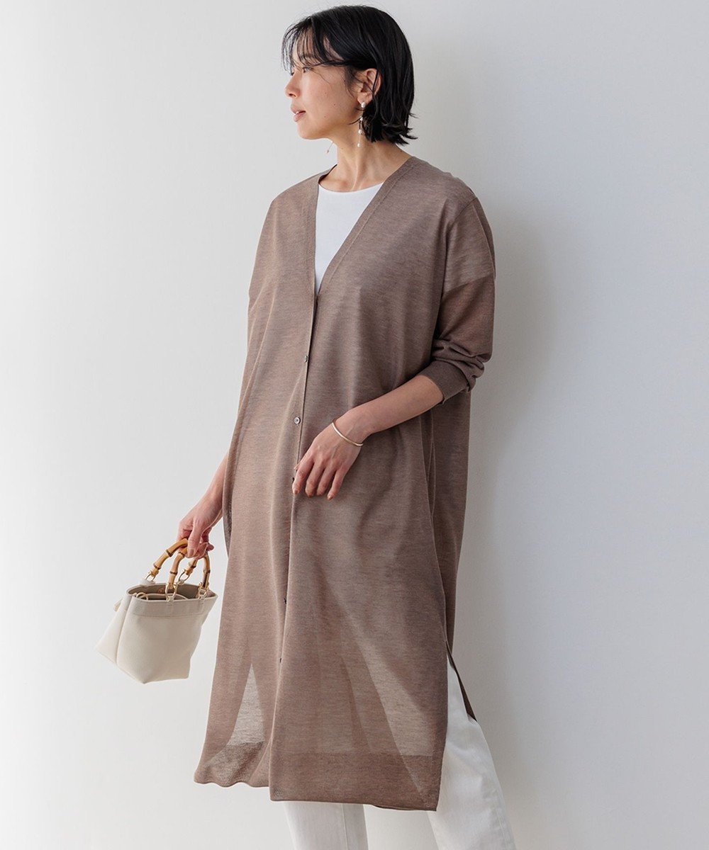 【23区/NIJYUSANKU】の【洗える】シャイニーシアー ニット ロングカーディガン 人気、トレンドファッション・服の通販 founy(ファニー) 　ファッション　Fashion　レディースファッション　Fashion for Women　トップス・カットソー　Cut & Sew Tops　ニット　Knit Tops & Sweaters　カーディガン・羽織り　Layered Style Cardigans　春　Spring　洗える　Machine Washable　カーディガン　Cardigan, Knitwear　コンパクト　Compact, Small Size　スリット　Slit, Slit Detail　人気　Popular, Best Seller　パーカー　Hoodie, Parka　羽織　Haori, Light Jacket　ロング　Long, Long-Length　S/S・春夏　SS, Spring/Summer, Warm Season　夏　Summer　2024年　2024　2024春夏・S/S　Spring/Summer 2024 SS24　旅行　Travel　 other-1|ID: prp329100004428866 ipo3291000000032644003