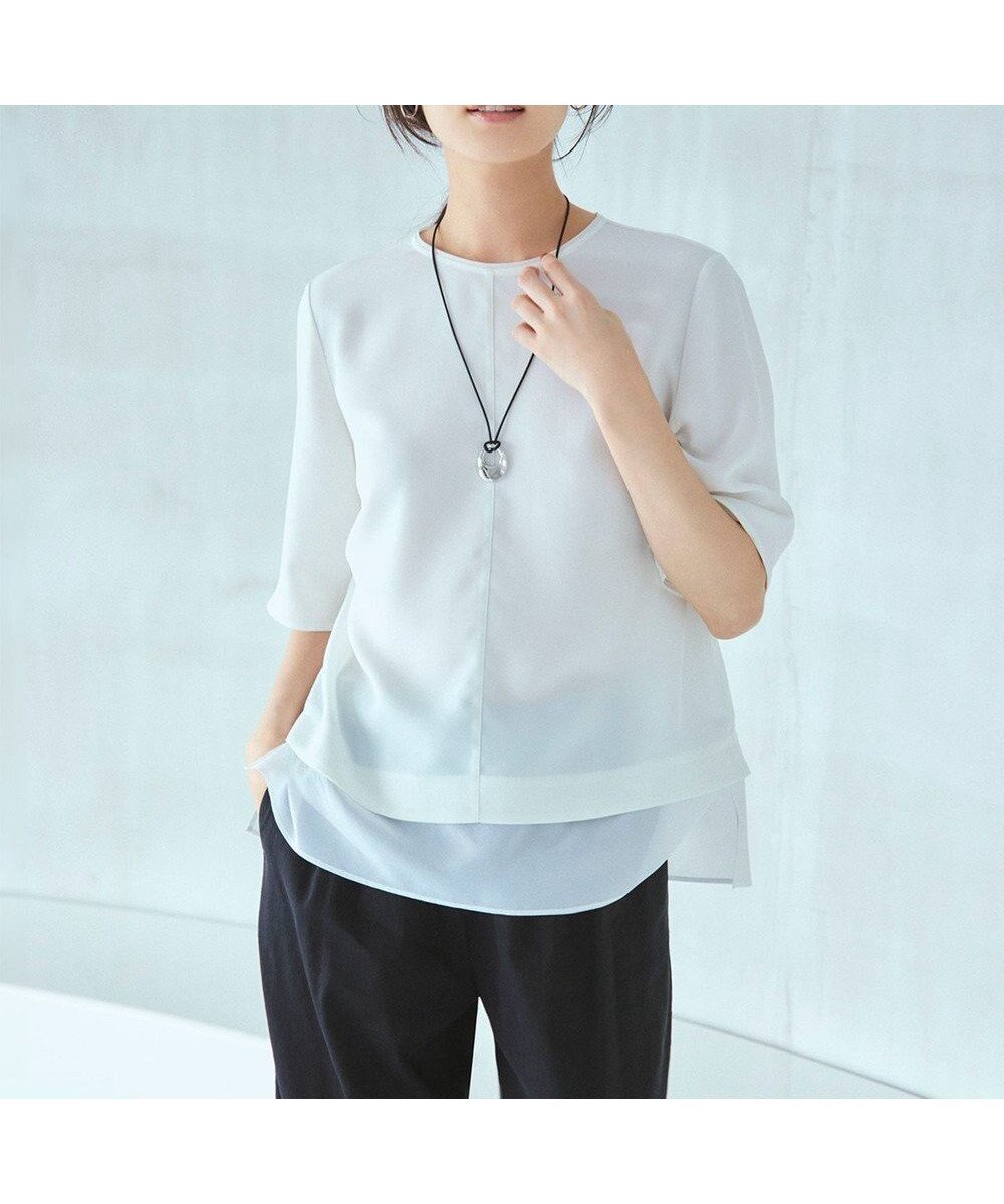 【23区/NIJYUSANKU】の【洗える/接触冷感/UVケア】ストレッチジョーゼット シアーコンビ カットソー インテリア・キッズ・メンズ・レディースファッション・服の通販 founy(ファニー) 　ファッション　Fashion　レディースファッション　WOMEN　トップス・カットソー　Tops/Tshirt　シャツ/ブラウス　Shirts/Blouses　ロング / Tシャツ　T-Shirts　カットソー　Cut and Sewn　インナー　Inner　エレガント 上品　Elegant　春　Spring　洗える　Washable　カットソー　Cut And Sew　シアー　Sheer　シンプル　Simple　ジャケット　Jacket　ジョーゼット　Georgette　ストレッチ　Stretch　セットアップ　Set Up　センター　Center　リラックス　Relax　ワイド　Wide　S/S・春夏　Ss・Spring/Summer　再入荷　Restock/Back In Stock/Re Arrival　おすすめ　Recommend　夏　Summer　ビジネス 仕事 通勤　Business　2025年　2025　2025春夏・S/S　Ss,Spring/Summer,2025　ホワイト系|ID: prp329100004429826 ipo3291000000031624273