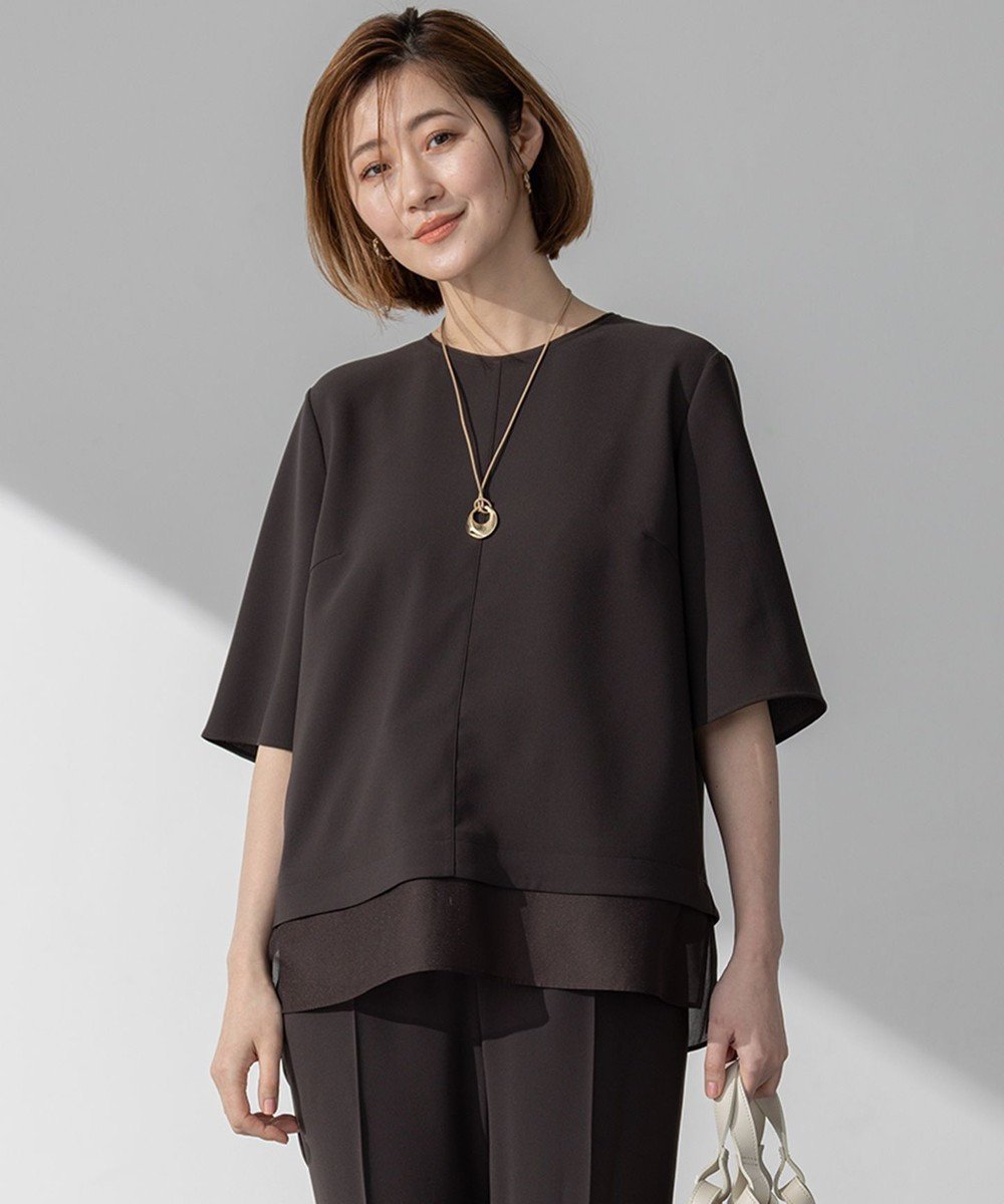 【23区/NIJYUSANKU】の【吸水速乾/UVカット/接触冷感】ストレッチジョーゼット シアーコンビ カットソー インテリア・キッズ・メンズ・レディースファッション・服の通販 founy(ファニー) 　ファッション　Fashion　レディースファッション　Fashion for Women　トップス・カットソー　Cut & Sew Tops　シャツ・ブラウス・オフィスカジュアル　Elegant Blouses & Button-Ups　ロングTシャツ・Tシャツ　Longline T-Shirts & Tees　カットソー・ベーシックTシャツ　Cut-and-Sewn Tops / Stretch Tees & Basics　インナー　Innerwear　エレガント 上品　Elegant　春　Spring　カットソー　Cut and Sewn Top　吸水　Absorbent, Quick-Dry　シアー　Sheer, See-Through　シンプル　Simple, Minimal　ジャケット　Jacket, Outerwear　ジョーゼット　Georgette, Semi-Sheer Fabric　ストレッチ　Stretch, Stretchy Fabric　セットアップ　Set-Up, Coordinated Outfit　センター　Center, Center Line　リラックス　Relax, Relaxed Fit　ワイド　Wide, Wide Fit　S/S・春夏　SS, Spring/Summer, Warm Season　おすすめ　Recommended / Our Picks　夏　Summer　ビジネス 仕事 通勤　Business / Work / Commuting　2025年　2025　2025春夏・S/S　Spring/Summer 2025 SS25　ダークブラウン系|ID: prp329100004429826 ipo3291000000033451861