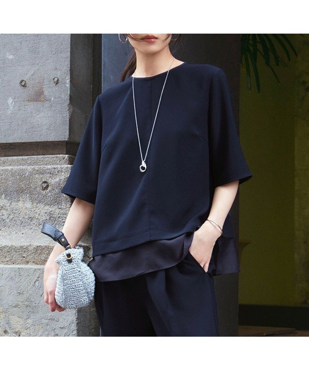 【23区/NIJYUSANKU】の【吸水速乾/UVカット/接触冷感】ストレッチジョーゼット シアーコンビ カットソー インテリア・キッズ・メンズ・レディースファッション・服の通販 founy(ファニー) 　ファッション　Fashion　レディースファッション　Fashion for Women　トップス・カットソー　Cut & Sew Tops　シャツ・ブラウス・オフィスカジュアル　Elegant Blouses & Button-Ups　ロングTシャツ・Tシャツ　Longline T-Shirts & Tees　カットソー・ベーシックTシャツ　Cut-and-Sewn Tops / Stretch Tees & Basics　インナー　Innerwear　エレガント 上品　Elegant　春　Spring　カットソー　Cut and Sewn Top　吸水　Absorbent, Quick-Dry　シアー　Sheer, See-Through　シンプル　Simple, Minimal　ジャケット　Jacket, Outerwear　ジョーゼット　Georgette, Semi-Sheer Fabric　ストレッチ　Stretch, Stretchy Fabric　セットアップ　Set-Up, Coordinated Outfit　センター　Center, Center Line　リラックス　Relax, Relaxed Fit　ワイド　Wide, Wide Fit　S/S・春夏　SS, Spring/Summer, Warm Season　おすすめ　Recommended / Our Picks　夏　Summer　ビジネス 仕事 通勤　Business / Work / Commuting　2025年　2025　2025春夏・S/S　Spring/Summer 2025 SS25　ネイビー系|ID: prp329100004429826 ipo3291000000033451862