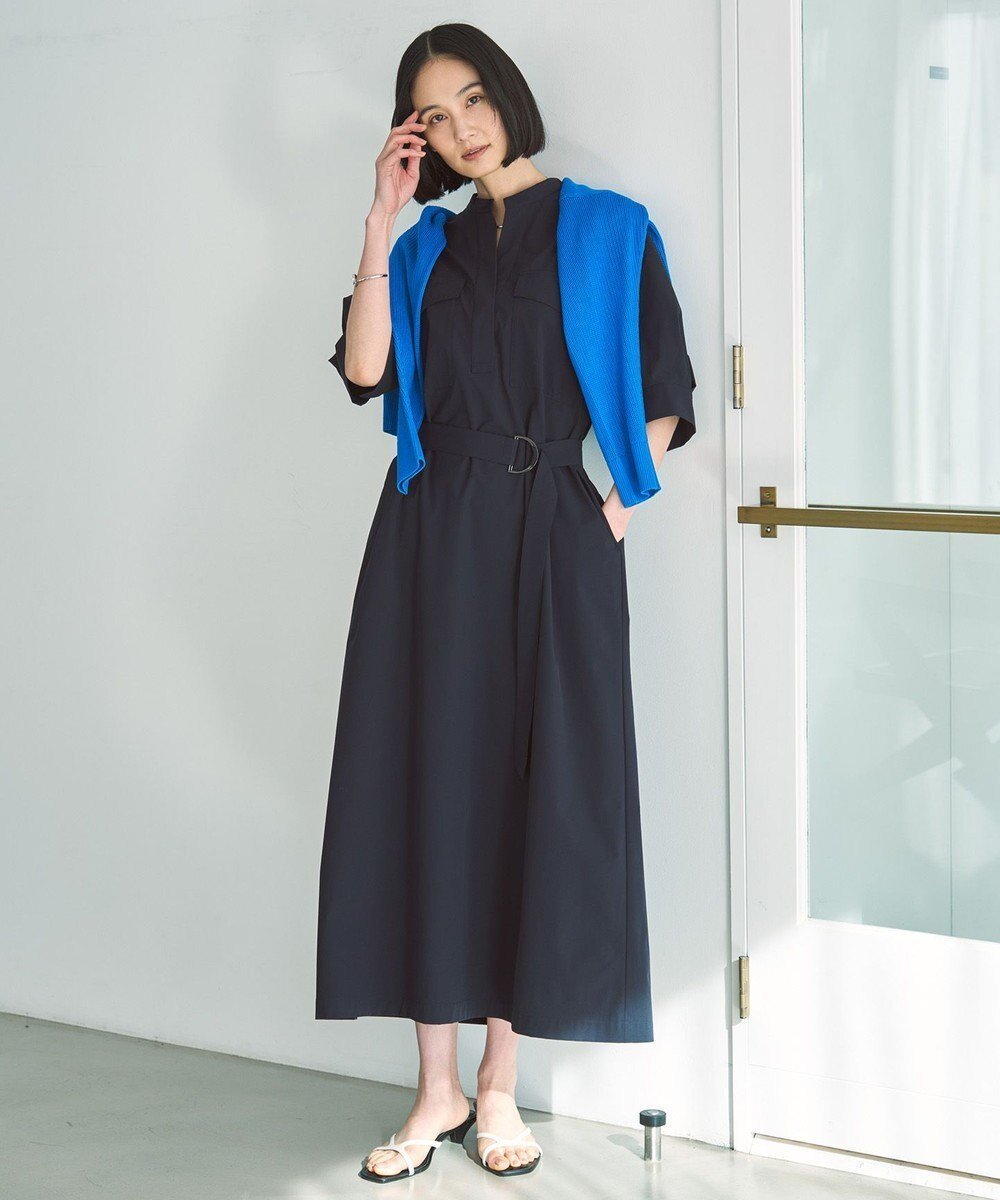 【アンフィーロ 自由区/UNFILO】のFINE MOVE サッシュワンピース インテリア・キッズ・メンズ・レディースファッション・服の通販 founy(ファニー) 　ファッション　Fashion　レディースファッション　Fashion for Women　ワンピース　Dresses　春　Spring　洗える　Machine Washable　軽量　Lightweight, Ultra Light　ストレッチ　Stretch, Stretchy Fabric　スリーブ　Sleeve, Long Sleeve / Short Sleeve　タフタ　Taffeta, Structured Fabric　トレンド　Trend, Trending Now　ペチコート　Petticoat, Underskirt　リラックス　Relax, Relaxed Fit　S/S・春夏　SS, Spring/Summer, Warm Season　夏　Summer　[WEB限定]ネイビー|ID: prp329100004429876 ipo3291000000035724497