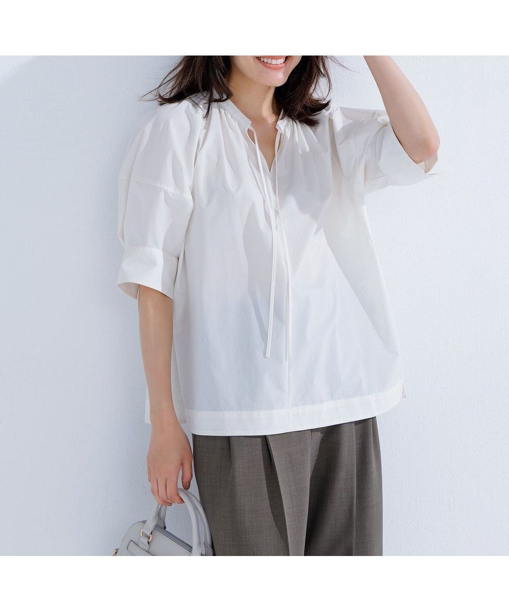 【アンフィーロ 自由区/UNFILO】のFINE MOVE ランタンブラウス インテリア・キッズ・メンズ・レディースファッション・服の通販 founy(ファニー) 　ファッション　Fashion　レディースファッション　Fashion for Women　トップス・カットソー　Cut & Sew Tops　シャツ・ブラウス・オフィスカジュアル　Elegant Blouses & Button-Ups　春　Spring　洗える　Machine Washable　カフス　Cuff Design　軽量　Lightweight, Ultra Light　スキッパー　Skipper, Open Collar　ストレッチ　Stretch, Stretchy Fabric　スリーブ　Sleeve, Long Sleeve / Short Sleeve　タフタ　Taffeta, Structured Fabric　S/S・春夏　SS, Spring/Summer, Warm Season　夏　Summer　オフ|ID: prp329100004429883 ipo3291000000035772169