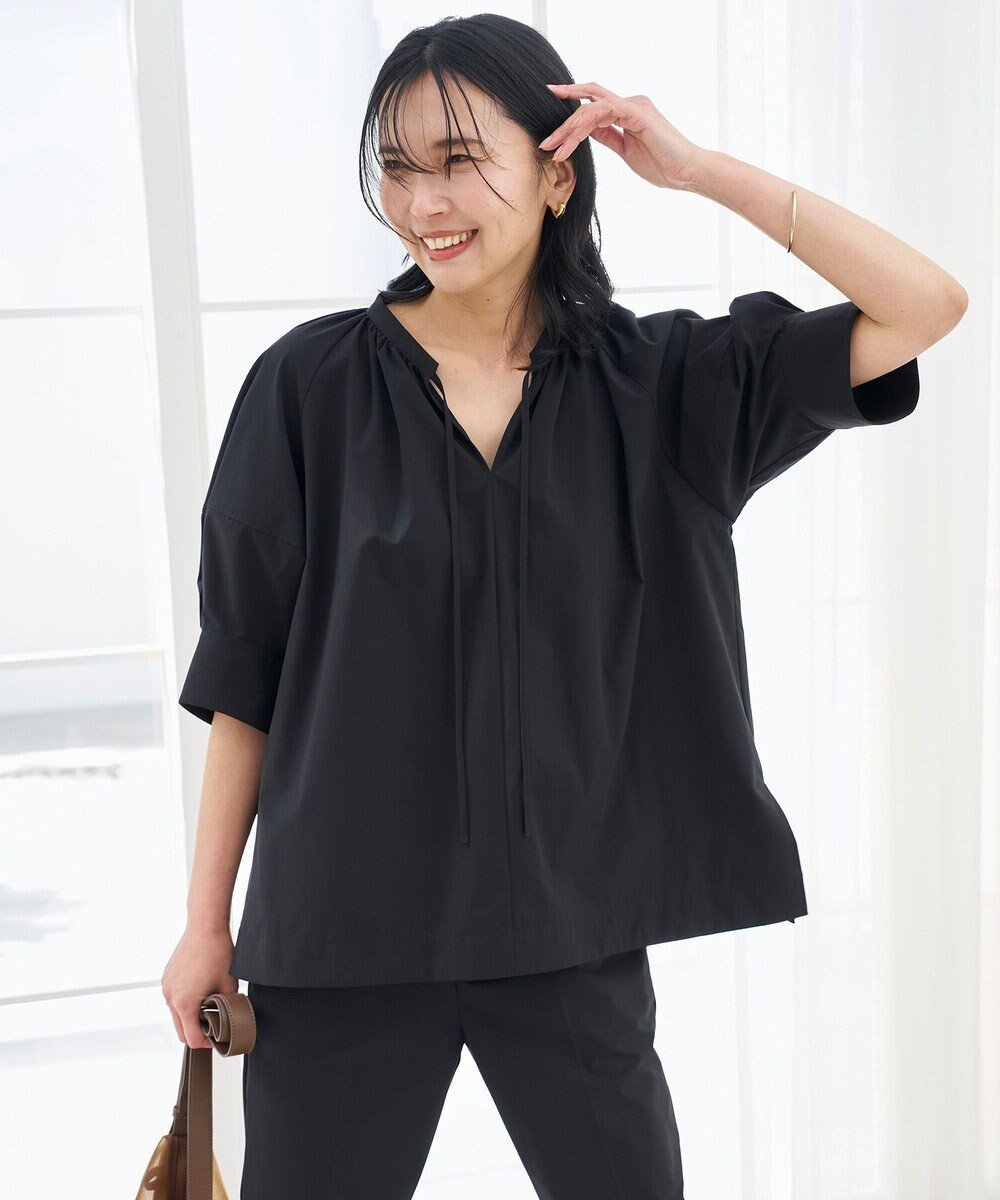 【アンフィーロ 自由区/UNFILO】のFINE MOVE ランタンブラウス インテリア・キッズ・メンズ・レディースファッション・服の通販 founy(ファニー) 　ファッション　Fashion　レディースファッション　Fashion for Women　トップス・カットソー　Cut & Sew Tops　シャツ・ブラウス・オフィスカジュアル　Elegant Blouses & Button-Ups　春　Spring　洗える　Machine Washable　カフス　Cuff Design　軽量　Lightweight, Ultra Light　スキッパー　Skipper, Open Collar　ストレッチ　Stretch, Stretchy Fabric　スリーブ　Sleeve, Long Sleeve / Short Sleeve　タフタ　Taffeta, Structured Fabric　S/S・春夏　SS, Spring/Summer, Warm Season　夏　Summer　ブラック|ID: prp329100004429883 ipo3291000000035772171