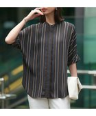 【アイシービー/iCB】の【人気のため新色追加・接触冷感・UVケア・速乾・洗える】BackSatinAmunzen 5分袖バンドカラーブラウス チャコールストライプ柄系[WEB限定]|ID: prp329100004429886 ipo3291000000032605974