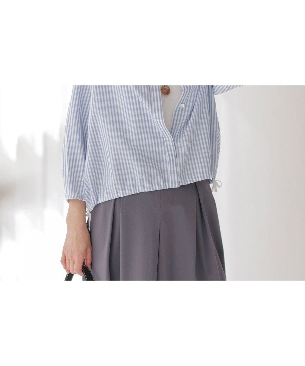 【ジェイ プレス/J.PRESS】の【洗える・接触冷感・吸水速乾】麻STRIPE バンドカラー シャツ ブラウス 人気、トレンドファッション・服の通販 founy(ファニー) 　ファッション　Fashion　レディースファッション　Ladies' Fashion Online　トップス・カットソー　Tops/Tshirt　シャツ/ブラウス　Shirts/Blouses　春　Spring　洗える　Washable　ギャザー　Gather　吸水　Water Absorption　ショート　Short　ストライプ　Stripe　ストレート　Straight　タンブラー　Tumbler　トレンド　Trend　ブラウジング　Browsing　ブルゾン　Blouson　S/S・春夏　Ss・Spring/Summer　夏　Summer　 other-1|ID: prp329100004429991 ipo3291000000032643850