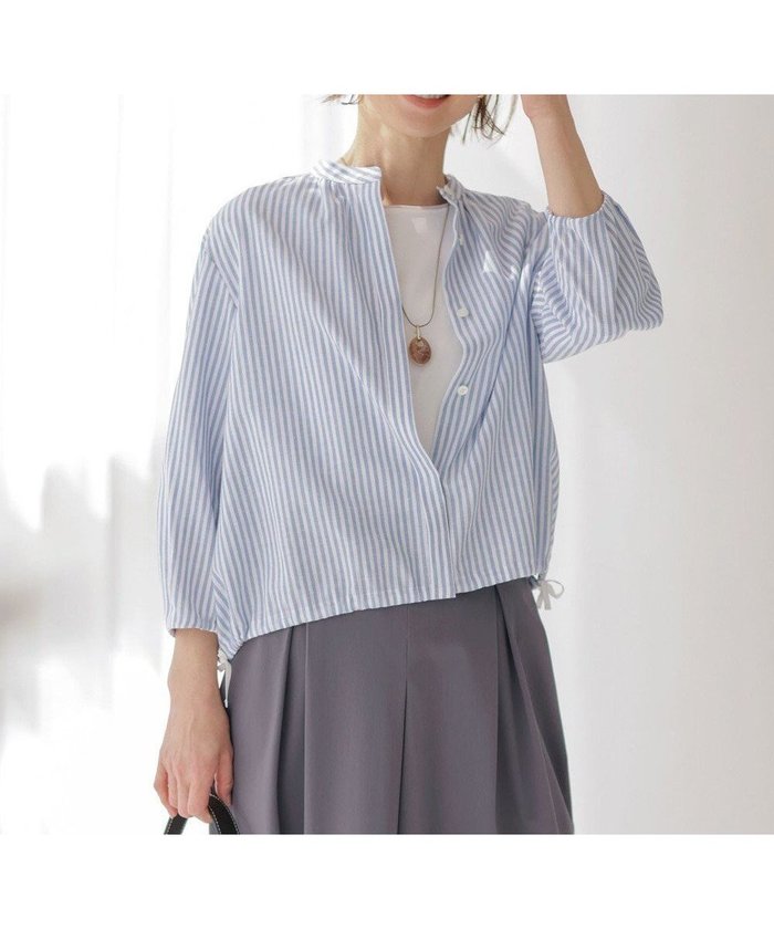 【ジェイ プレス/J.PRESS】の【洗える・接触冷感・吸水速乾】麻STRIPE バンドカラー シャツ ブラウス インテリア・キッズ・メンズ・レディースファッション・服の通販 founy(ファニー) https://founy.com/ ファッション Fashion レディースファッション Fashion for Women トップス・カットソー Cut & Sew Tops シャツ・ブラウス・オフィスカジュアル Elegant Blouses & Button-Ups 春 Spring 洗える Machine Washable ギャザー Gathered, Ruffled 吸水 Absorbent, Quick-Dry ショート Short, Short Length ストライプ Stripe, Striped Pattern ストレート Straight, Straight Cut タンブラー Tumbler, Travel Mug トレンド Trend, Trending Now ブラウジング Blouson Silhouette, Cinched Waist ブルゾン Blouson, Bomber Jacket S/S・春夏 SS, Spring/Summer, Warm Season 夏 Summer |ID: prp329100004429991 ipo3291000000034295956