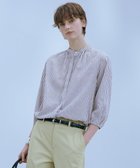 【ジェイ プレス/J.PRESS】の【洗える・接触冷感・吸水速乾】麻STRIPE バンドカラー シャツ ブラウス ブラウンストライプ系|ID: prp329100004429991 ipo3291000000034295958
