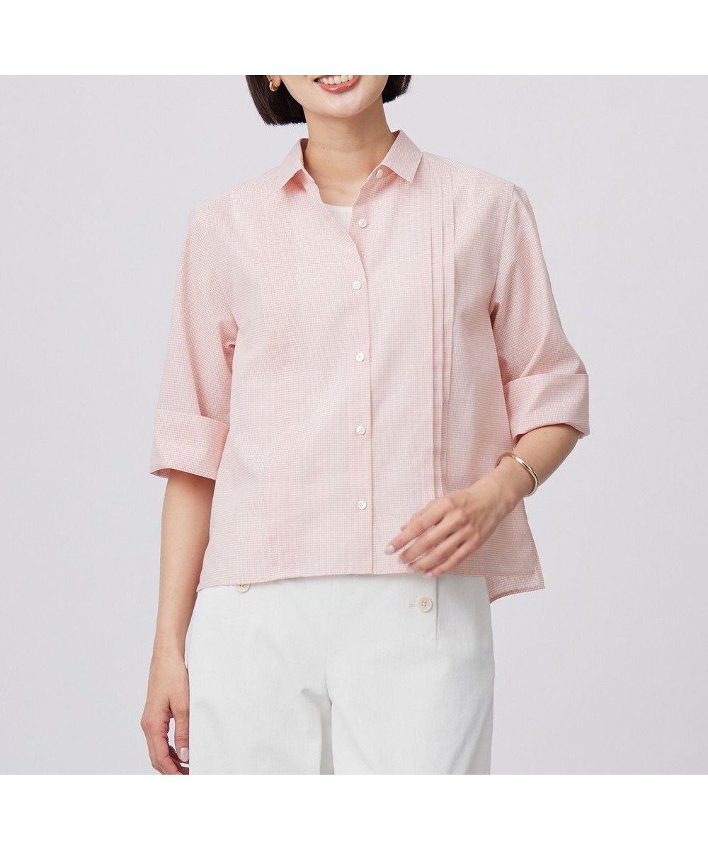 【ジェイ プレス/J.PRESS】の【洗える】リネンminiチェック フロントピンタック シャツ インテリア・キッズ・メンズ・レディースファッション・服の通販 founy(ファニー) ファッション Fashion レディースファッション Fashion for Women トップス・カットソー Cut & Sew Tops シャツ・ブラウス・オフィスカジュアル Elegant Blouses & Button-Ups ショート Short, Short Length ストレート Straight, Straight Cut スリット Slit, Slit Detail チェック Check, Plaid, Tartan リネン Linen, Linen Fabric ワイド Wide, Wide Fit 夏 Summer 春 Spring S/S・春夏 SS, Spring/Summer, Warm Season 洗える Machine Washable ピンク系|ID: prp329100004429993 ipo3291000000034295962