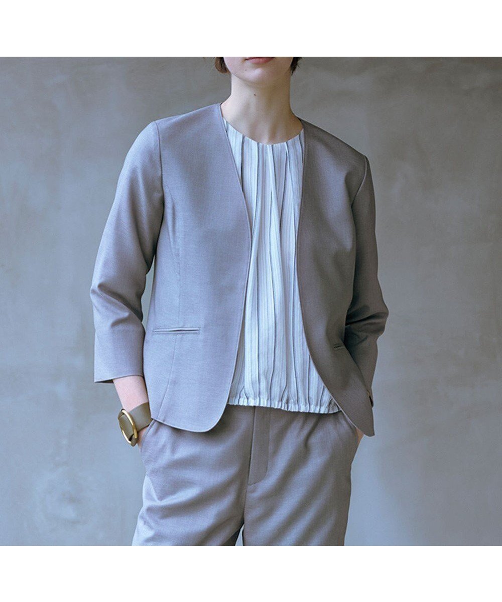 【ジェイ プレス/J.PRESS】の【セットアップ対応・洗える・UVケア・吸水速乾】OXIJEWELストレッチ ノーカラー ジャケット インテリア・キッズ・メンズ・レディースファッション・服の通販 founy(ファニー) 　ファッション　Fashion　レディースファッション　Ladies' Fashion Online　アウター　Coat Outerwear　ジャケット　Jackets　ノーカラージャケット　No Collar Leather Jackets　ウォッシャブル　Washable　春　Spring　洗える　Washable　吸水　Water Absorption　ジャケット　Jacket　ストレッチ　Stretch　セットアップ　Set Up　ドレープ　Drape　フロント　Front　羽織　Haori　メランジ　Melange　S/S・春夏　Ss・Spring/Summer　夏　Summer　ビジネス 仕事 通勤　Business　グレー系|ID: prp329100004430006 ipo3291000000032388006