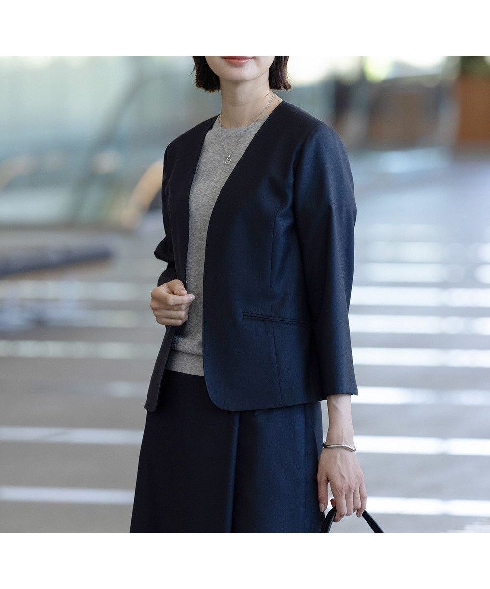 【ジェイ プレス/J.PRESS】の【セットアップ対応・洗える・UVケア・吸水速乾】OXIJEWELストレッチ ノーカラー ジャケット インテリア・キッズ・メンズ・レディースファッション・服の通販 founy(ファニー) 　ファッション　Fashion　レディースファッション　Ladies' Fashion Online　アウター　Coat Outerwear　ジャケット　Jackets　ノーカラージャケット　No Collar Leather Jackets　ウォッシャブル　Washable　春　Spring　洗える　Washable　吸水　Water Absorption　ジャケット　Jacket　ストレッチ　Stretch　セットアップ　Set Up　ドレープ　Drape　フロント　Front　羽織　Haori　メランジ　Melange　S/S・春夏　Ss・Spring/Summer　夏　Summer　ビジネス 仕事 通勤　Business　ネイビー系|ID: prp329100004430006 ipo3291000000032388007