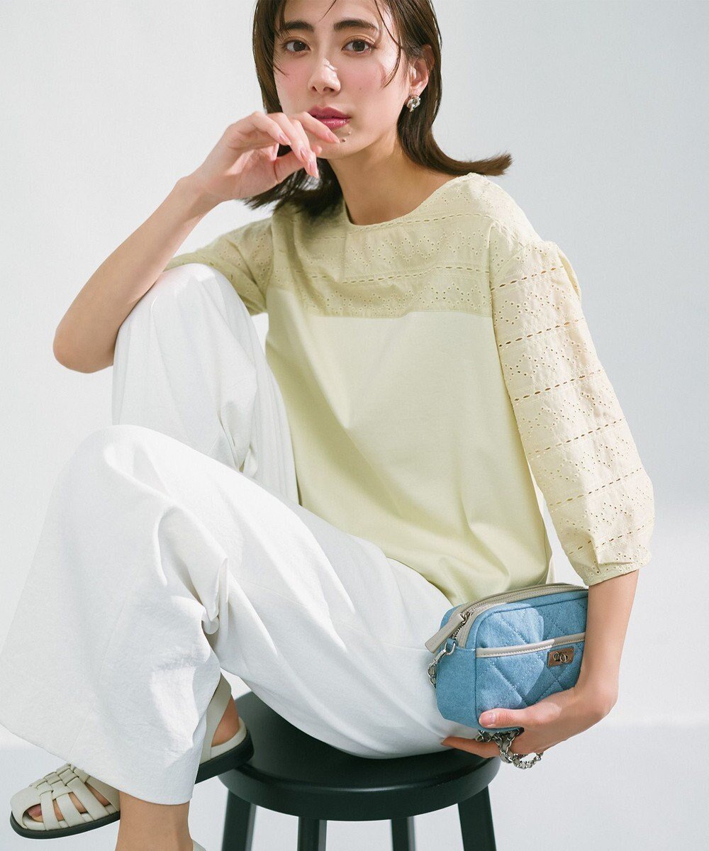 【ジェイ プレス/J.PRESS】の【洗える】スムースジャージー 刺繍 カットソー インテリア・キッズ・メンズ・レディースファッション・服の通販 founy(ファニー) 　ファッション　Fashion　レディースファッション　Fashion for Women　トップス・カットソー　Cut & Sew Tops　シャツ・ブラウス・オフィスカジュアル　Elegant Blouses & Button-Ups　ロングTシャツ・Tシャツ　Longline T-Shirts & Tees　カットソー・ベーシックTシャツ　Cut-and-Sewn Tops / Stretch Tees & Basics　おすすめ　Recommended / Our Picks　カットソー　Cut and Sewn Top　コンパクト　Compact, Small Size　シルケット　Silket, Silky Cotton　バランス　Balance, Style Balance　ボーダー　Border, Stripe　モチーフ　Motif, Design Theme　ヨーク　Yoke, Yoke Design　エレガント 上品　Elegant　夏　Summer　春　Spring　S/S・春夏　SS, Spring/Summer, Warm Season　洗える　Machine Washable　ライム系|ID: prp329100004430017 ipo3291000000033353645