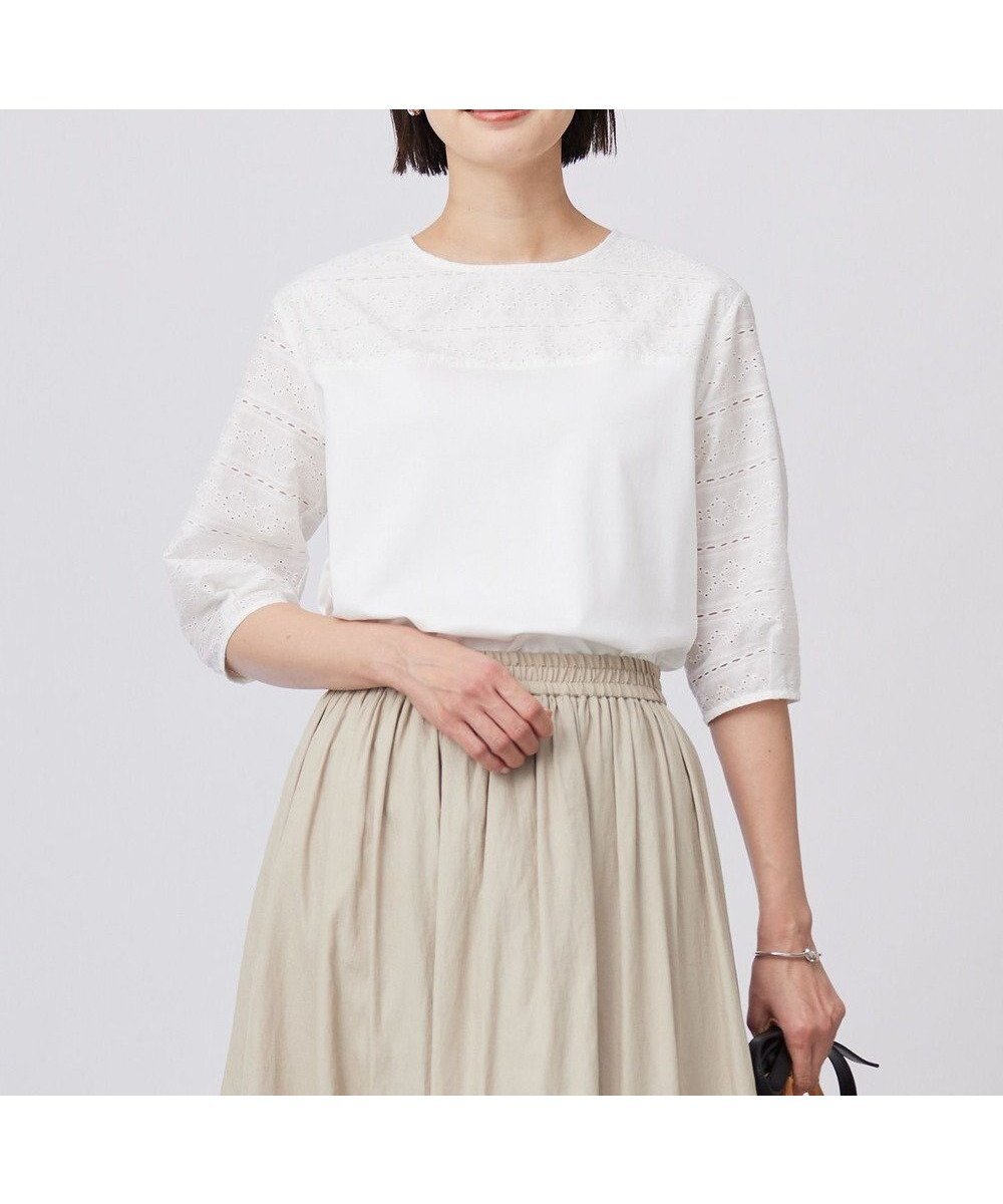 【ジェイ プレス/J.PRESS】の【洗える】スムースジャージー 刺繍 カットソー インテリア・キッズ・メンズ・レディースファッション・服の通販 founy(ファニー) 　ファッション　Fashion　レディースファッション　Fashion for Women　トップス・カットソー　Cut & Sew Tops　シャツ・ブラウス・オフィスカジュアル　Elegant Blouses & Button-Ups　ロングTシャツ・Tシャツ　Longline T-Shirts & Tees　カットソー・ベーシックTシャツ　Cut-and-Sewn Tops / Stretch Tees & Basics　おすすめ　Recommended / Our Picks　カットソー　Cut and Sewn Top　コンパクト　Compact, Small Size　シルケット　Silket, Silky Cotton　バランス　Balance, Style Balance　ボーダー　Border, Stripe　モチーフ　Motif, Design Theme　ヨーク　Yoke, Yoke Design　エレガント 上品　Elegant　夏　Summer　春　Spring　S/S・春夏　SS, Spring/Summer, Warm Season　洗える　Machine Washable　ホワイト系|ID: prp329100004430017 ipo3291000000033353646