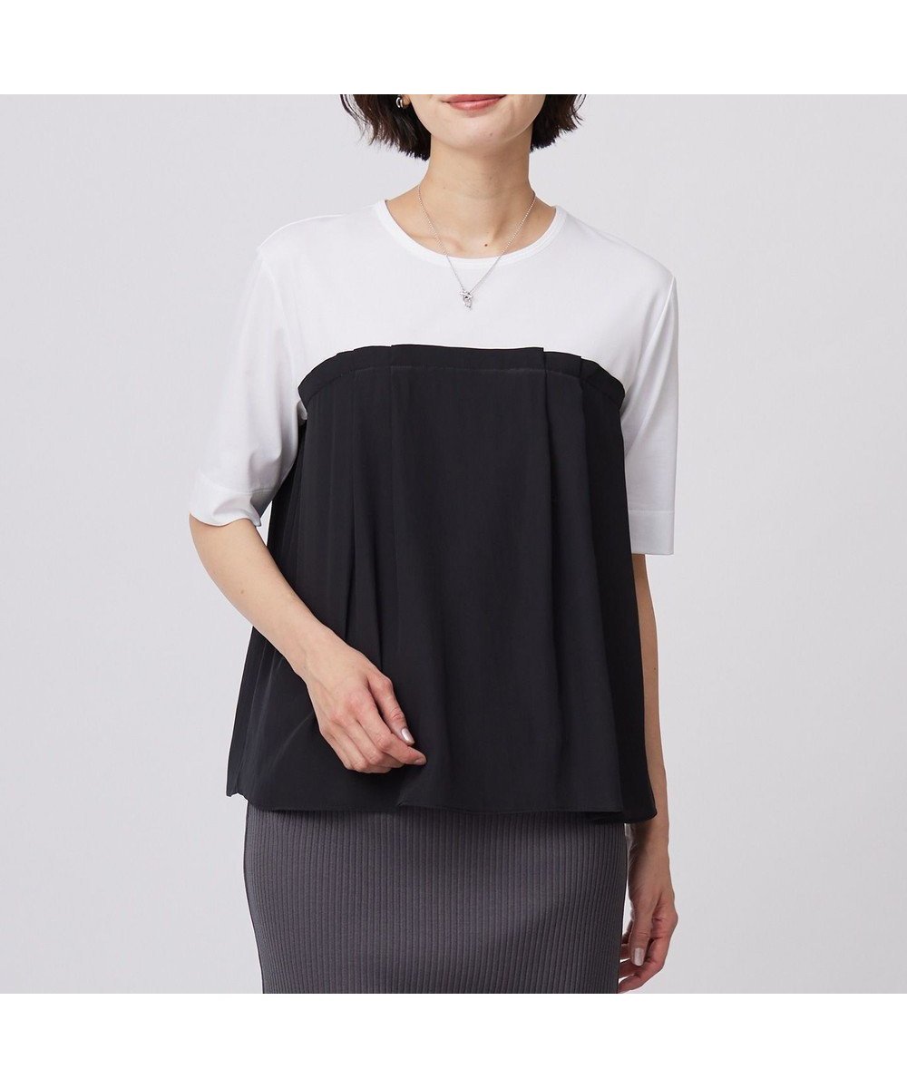 【ジェイ プレス/J.PRESS】の【洗える】ドッキングジャージー ビスチェライク プルオーバー インテリア・キッズ・メンズ・レディースファッション・服の通販 founy(ファニー) 　ファッション　Fashion　レディースファッション　Fashion for Women　トップス・カットソー　Cut & Sew Tops　シャツ・ブラウス・オフィスカジュアル　Elegant Blouses & Button-Ups　ロングTシャツ・Tシャツ　Longline T-Shirts & Tees　カジュアルプルオーバー・ニットトップス　Pullovers & Knit Tops / Casual Pullovers　カットソー・ベーシックTシャツ　Cut-and-Sewn Tops / Stretch Tees & Basics　ビスチェ　Bustiers & Corset Tops / Layered Bustier Style　カットソー　Cut and Sewn Top　シルケット　Silket, Silky Cotton　トレンド　Trend, Trending Now　ドッキング　Docking, Mixed Material　フレア　Flare, Flared　ブライト　Bright, Shiny　エレガント 上品　Elegant　夏　Summer　春　Spring　S/S・春夏　SS, Spring/Summer, Warm Season　洗える　Machine Washable　オフ×ブラック系|ID: prp329100004430020 ipo3291000000033552853
