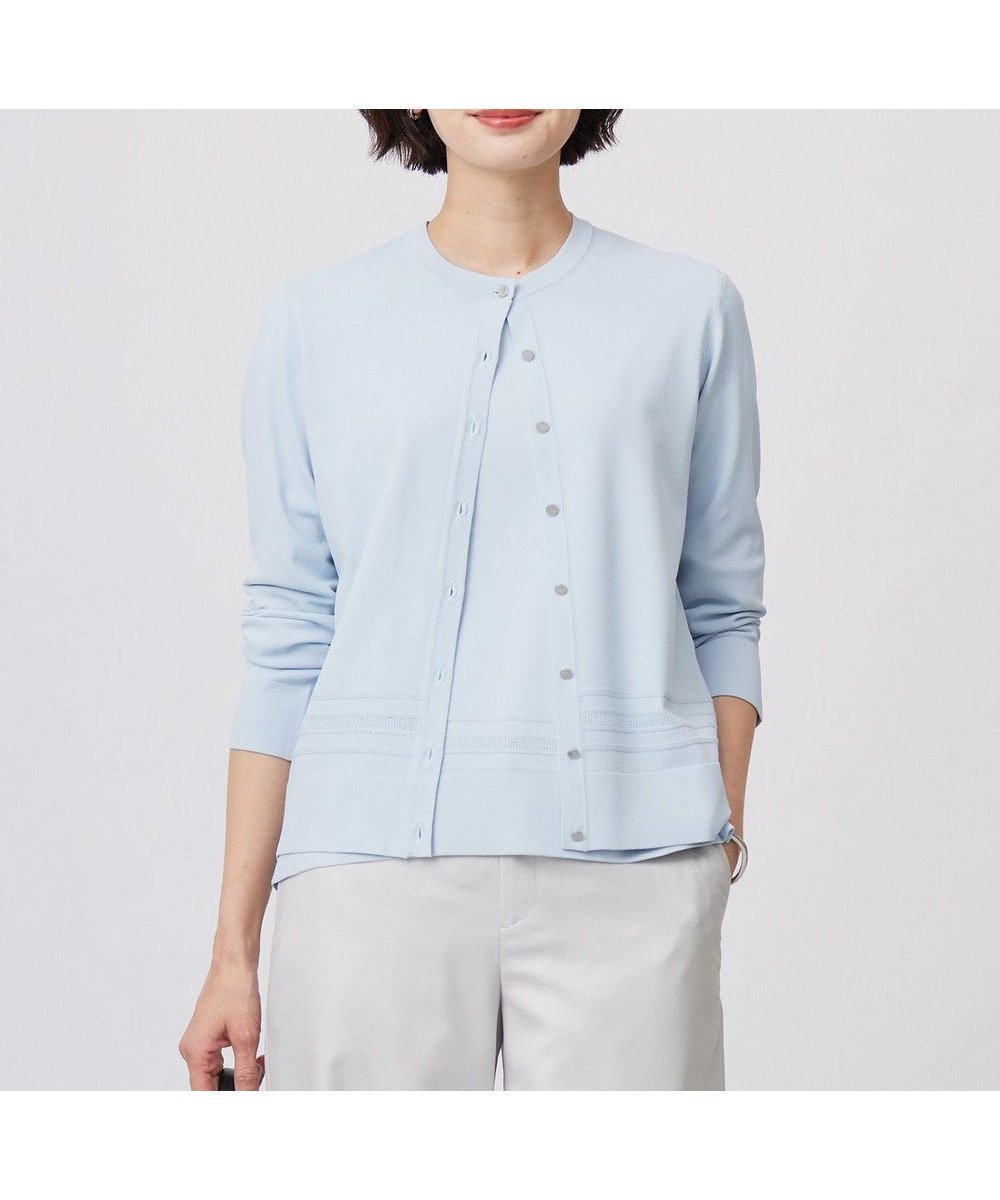 【ジェイ プレス/J.PRESS】の【洗える】RAYON ELITE STRETCH クルーネック カーディガン インテリア・キッズ・メンズ・レディースファッション・服の通販 founy(ファニー) 　ファッション　Fashion　レディースファッション　Fashion for Women　トップス・カットソー　Cut & Sew Tops　カーディガン・羽織り　Layered Style Cardigans　エレガント 上品　Elegant　カーディガン　Cardigan, Knitwear　ベーシック　Basic, Essential　夏　Summer　春　Spring　S/S・春夏　SS, Spring/Summer, Warm Season　洗える　Machine Washable　サックス系|ID: prp329100004430036 ipo3291000000032676539