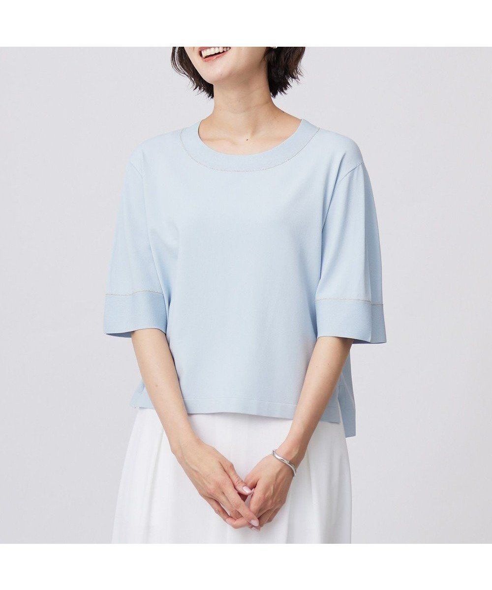 【ジェイ プレス/J.PRESS】の【洗える】RAYON ELITE STRETCH ニットT インテリア・キッズ・メンズ・レディースファッション・服の通販 founy(ファニー) 　ファッション　Fashion　レディースファッション　Fashion for Women　トップス・カットソー　Cut & Sew Tops　ニット　Knit Tops & Sweaters　エレガント 上品　Elegant　ストレッチ　Stretch, Stretchy Fabric　セーター　Sweater, Knitwear　トレンド　Trend, Trending Now　バランス　Balance, Style Balance　フィット　Fit, Slim Fit　夏　Summer　春　Spring　S/S・春夏　SS, Spring/Summer, Warm Season　洗える　Machine Washable　サックス系|ID: prp329100004430040 ipo3291000000032663953