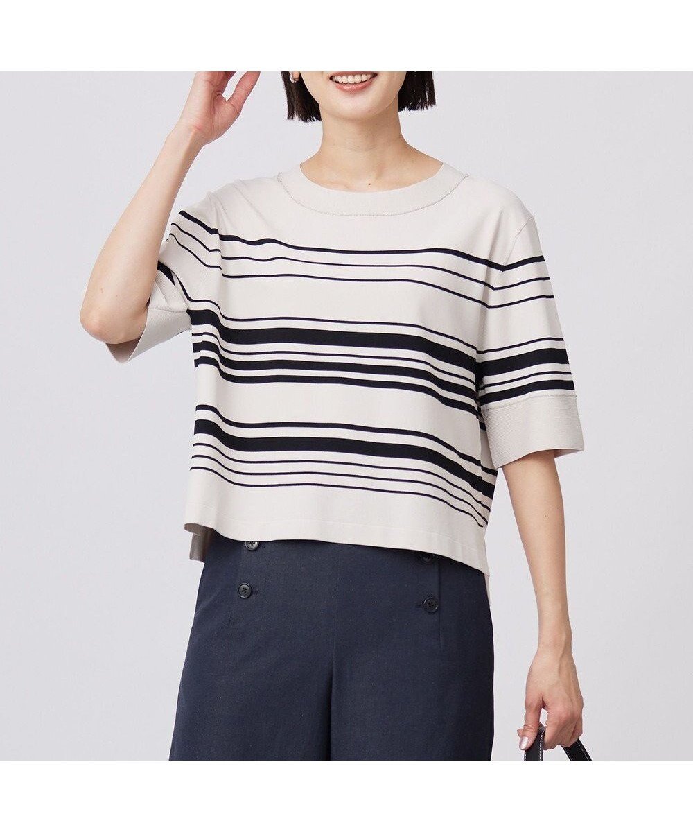【ジェイ プレス/J.PRESS】の【洗える】RAYON ELITE STRETCH ボーダー ニットT インテリア・キッズ・メンズ・レディースファッション・服の通販 founy(ファニー) 　ファッション　Fashion　レディースファッション　Fashion for Women　トップス・カットソー　Cut & Sew Tops　ニット　Knit Tops & Sweaters　おすすめ　Recommended / Our Picks　エレガント 上品　Elegant　シンプル　Simple, Minimal　ストレッチ　Stretch, Stretchy Fabric　セーター　Sweater, Knitwear　トレンド　Trend, Trending Now　バランス　Balance, Style Balance　フィット　Fit, Slim Fit　ボーダー　Border, Stripe　夏　Summer　春　Spring　S/S・春夏　SS, Spring/Summer, Warm Season　洗える　Machine Washable　ベージュ×ブラック系|ID: prp329100004430042 ipo3291000000032676868