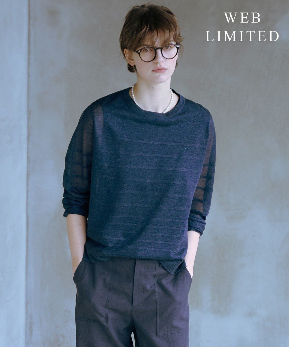 【ジェイ プレス/J.PRESS】の【WEB限定・洗える】Vis/Peスパーク シアー ボーダー ニット インテリア・キッズ・メンズ・レディースファッション・服の通販 founy(ファニー) 　ファッション　Fashion　レディースファッション　Ladies' Fashion Online　トップス・カットソー　Tops/Tshirt　ニット　Knit Tops　おすすめ　Recommend　シアー　Sheer　セーター　Sweater　ドレープ　Drape　ボーダー　Border　エレガント 上品　Elegant　夏　Summer　春　Spring　S/S・春夏　Ss・Spring/Summer　洗える　Washable　ダルブルー×ダルブルー系|ID: prp329100004430045 ipo3291000000032652336