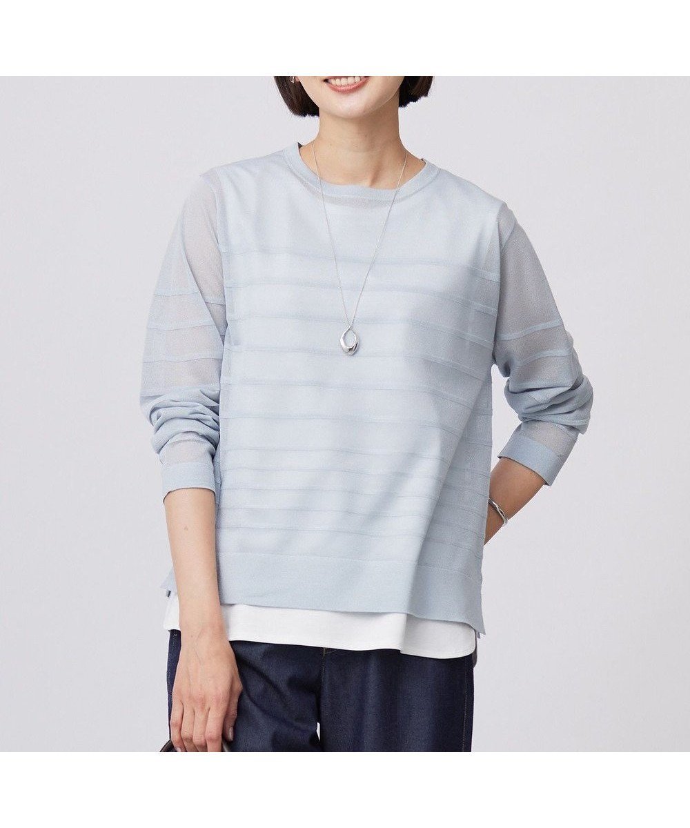 【ジェイ プレス/J.PRESS】の【WEB限定・洗える】Vis/Peスパーク シアー ボーダー ニット インテリア・キッズ・メンズ・レディースファッション・服の通販 founy(ファニー) 　ファッション　Fashion　レディースファッション　Ladies' Fashion Online　トップス・カットソー　Tops/Tshirt　ニット　Knit Tops　おすすめ　Recommend　シアー　Sheer　セーター　Sweater　ドレープ　Drape　ボーダー　Border　エレガント 上品　Elegant　夏　Summer　春　Spring　S/S・春夏　Ss・Spring/Summer　洗える　Washable　サックス×サックス系|ID: prp329100004430045 ipo3291000000032652342