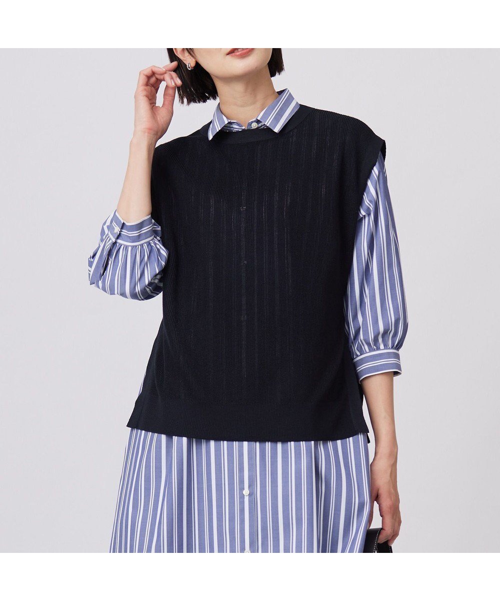 【ジェイ プレス/J.PRESS】の【洗える】Vis/Peスパーク クルーネック ニット ベスト インテリア・キッズ・メンズ・レディースファッション・服の通販 founy(ファニー) 　ファッション　Fashion　レディースファッション　WOMEN　アウター　Coat Outerwear　トップス・カットソー　Tops/Tshirt　ニット　Knit Tops　ベスト/ジレ　Gilets/Vests　ドレープ　Drape　ベスト　Vest　夏　Summer　春　Spring　S/S・春夏　Ss・Spring/Summer　洗える　Washable　畦　Ridge　ネイビー系|ID: prp329100004430047 ipo3291000000031156435