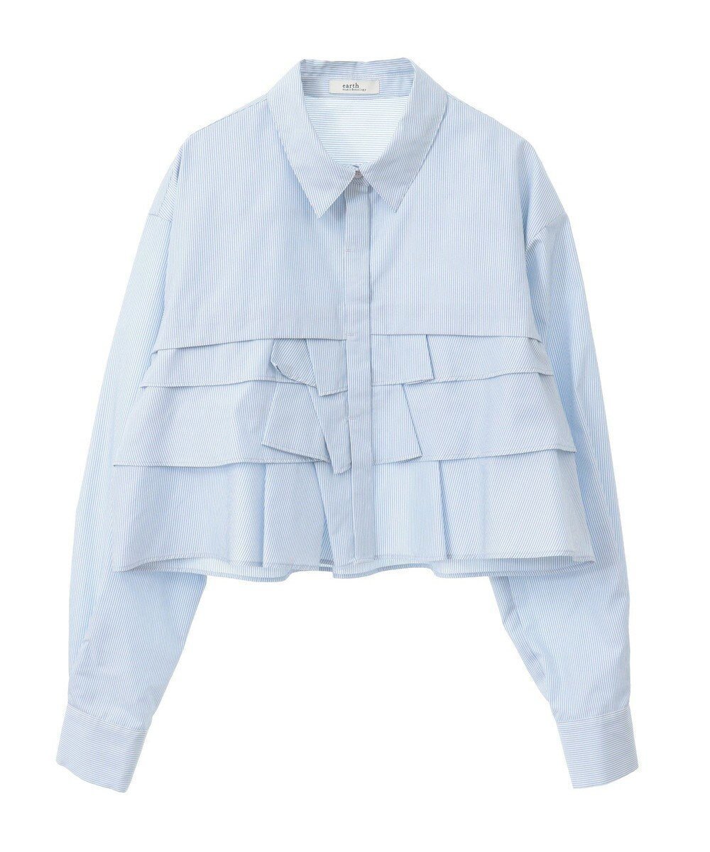 【アースミュージックアンドエコロジー/earth music&ecology】のティアードショートシャツ インテリア・キッズ・メンズ・レディースファッション・服の通販 founy(ファニー) 　ファッション　Fashion　レディースファッション　Fashion for Women　トップス・カットソー　Cut & Sew Tops　シャツ・ブラウス・オフィスカジュアル　Elegant Blouses & Button-Ups　おすすめ　Recommended / Our Picks　ショート　Short, Short Length　シンプル　Simple, Minimal　ストライプ　Stripe, Striped Pattern　トレンド　Trend, Trending Now　フロント　Front, Front Design　ベーシック　Basic, Essential　ポケット　Pocket, Pocket Detail　夏　Summer　春　Spring　S/S・春夏　SS, Spring/Summer, Warm Season　Stripe Sax|ID: prp329100004430862 ipo3291000000033606595