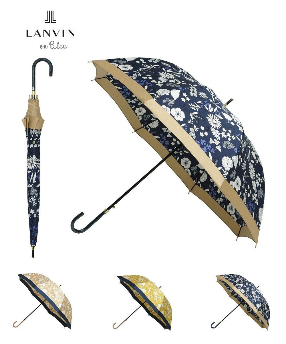 【ムーンバット/MOONBAT】のLANVIN en Bleu 長傘 バイカラーデイジー サテンプリント ジャンプ 耐風 インテリア・キッズ・メンズ・レディースファッション・服の通販 founy(ファニー) 　ファッション　Fashion　レディースファッション　WOMEN　傘 / レイングッズ　Umbrellas/Rainwear　エレガント 上品　Elegant　傘　Umbrella　サテン　Satin　プリント　Print　ミックス　Mix　ネイビーブルー|ID: prp329100004431685 ipo3291000000031977042