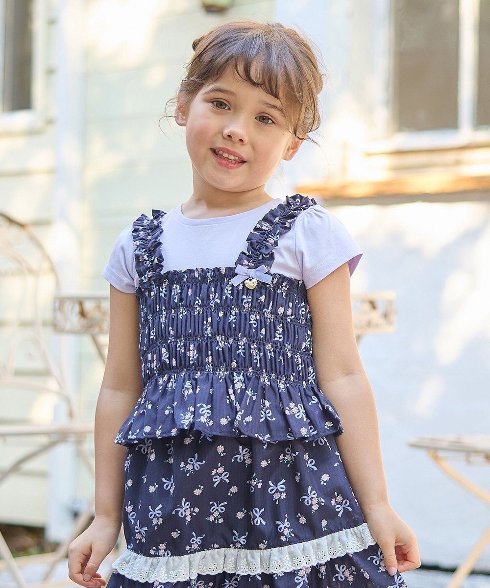 【エニファム/any FAM / KIDS】のフラワー×リボン ビスチェ付きTシャツ インテリア・キッズ・メンズ・レディースファッション・服の通販 founy(ファニー) 　ファッション　Fashion　キッズファッション　KIDS　トップス・カットソー　Tops/Tees/Kids　カットソー　Cut And Sew　チャーム　Charm　トレンド　Trend　ビスチェ　Bustier　フラワー　Flower　プリント　Print　ポケット　Pocket　リボン　Ribbon　ワンポイント　One Point　夏　Summer　春　Spring　S/S・春夏　Ss・Spring/Summer　ネイビー|ID: prp329100004434838 ipo3291000000030979684