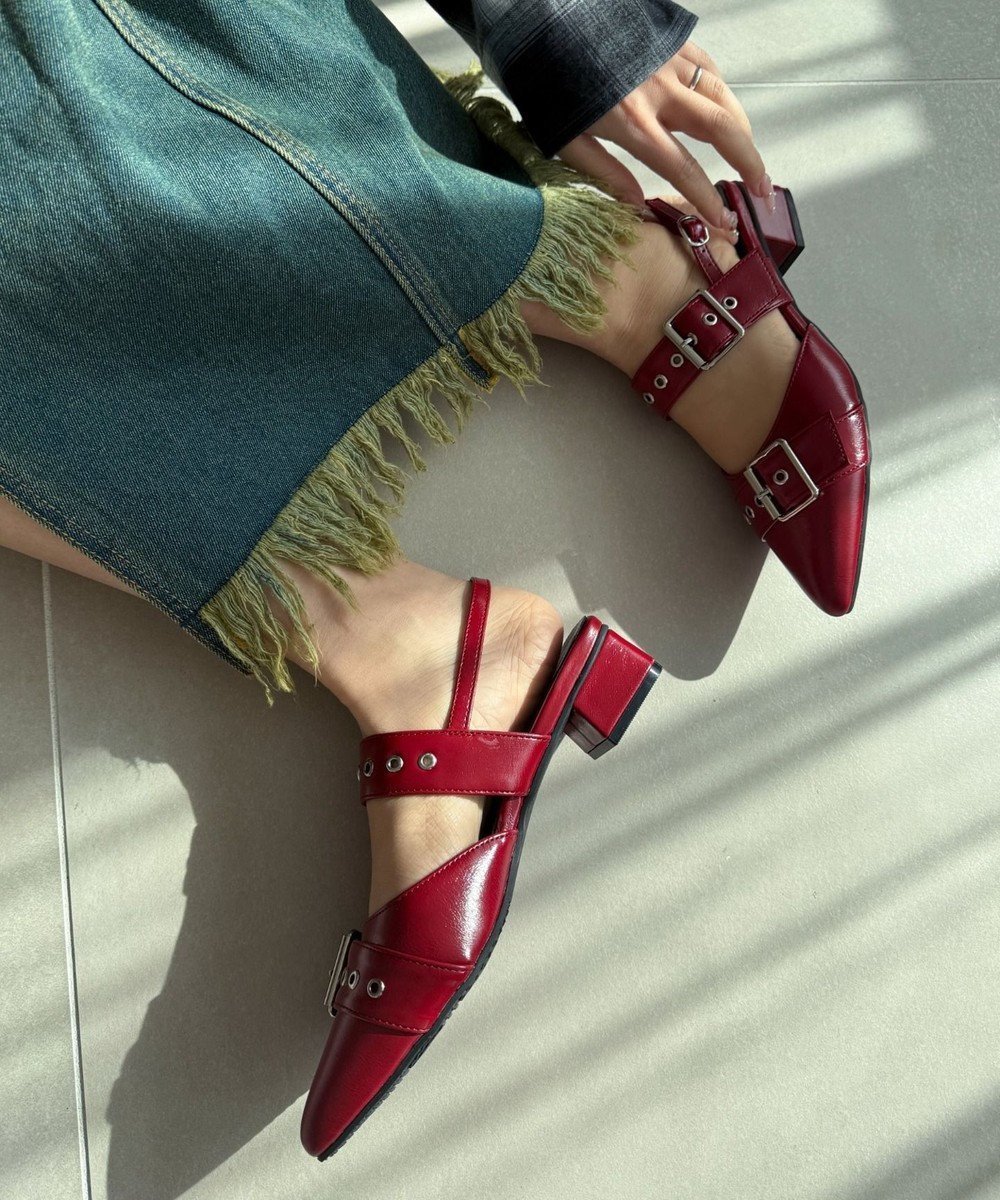 【ウィゴー/WEGO】のハトメベルトポインテッドシューズ インテリア・キッズ・メンズ・レディースファッション・服の通販 founy(ファニー) 　ファッション　Fashion　レディースファッション　WOMEN　ベルト　Belts　シューズ　Shoes　シルバー　Silver　シンプル　Simple　スマホ　Smartphone　トレンド　Trend　レッド|ID: prp329100004436883 ipo3291000000031845386