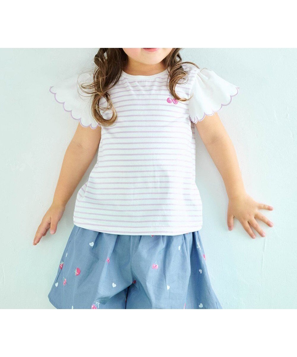 【エニファム/any FAM / KIDS】の袖スカラップ ボーダーTシャツ 人気、トレンドファッション・服の通販 founy(ファニー) 　ファッション　Fashion　キッズファッション　KIDS　トップス・カットソー　Tops/Tees/Kids　カットソー　Cut And Sew　ガーリー　Girly　スカラップ　Scalloped　チェリー　Cherry　ボーダー　Border　ポケット　Pocket　夏　Summer　春　Spring　S/S・春夏　Ss・Spring/Summer　 other-1|ID: prp329100004437940 ipo3291000000030997218