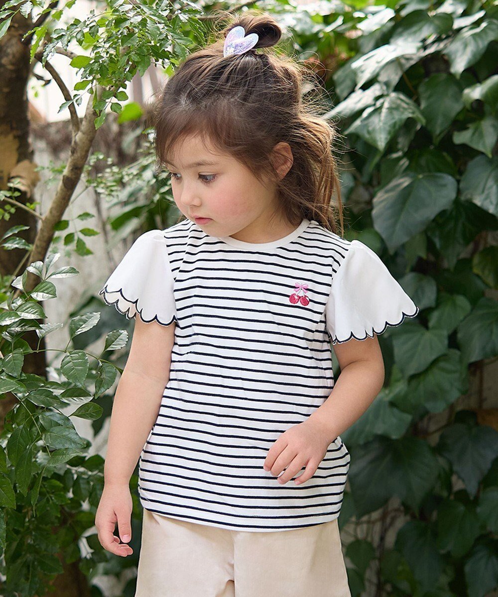 【エニィ/ANY / KIDS】の袖スカラップ ボーダーTシャツ インテリア・キッズ・メンズ・レディースファッション・服の通販 founy(ファニー) ファッション Fashion キッズファッション Fashion for Kids トップス・カットソー Cut & Sew Tops カットソー Cut and Sewn Top ガーリー Girly, Feminine Style スカラップ Scallop, Scalloped Edge チェリー Cherry, Cherry Pattern ボーダー Border, Stripe ポケット Pocket, Pocket Detail 夏 Summer 春 Spring S/S・春夏 SS, Spring/Summer, Warm Season ネイビー|ID: prp329100004437940 ipo3291000000034229970