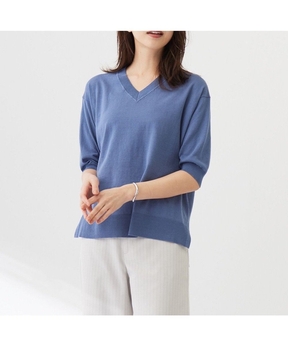 【ジェイ プレス/J.PRESS】の【洗える】COTTON LINEN Vネック ニット インテリア・キッズ・メンズ・レディースファッション・服の通販 founy(ファニー) 　ファッション　Fashion　レディースファッション　Ladies' Fashion Online　トップス・カットソー　Tops/Tshirt　ニット　Knit Tops　Vネック　V-Neck　春　Spring　洗える　Washable　ストレート　Straight　スリット　Slit　セーター　Sweater　ベーシック　Basic　リネン　Linen　S/S・春夏　Ss・Spring/Summer　夏　Summer　エレガント 上品　Elegant　ダルブルー系|ID: prp329100004438031 ipo3291000000032587845