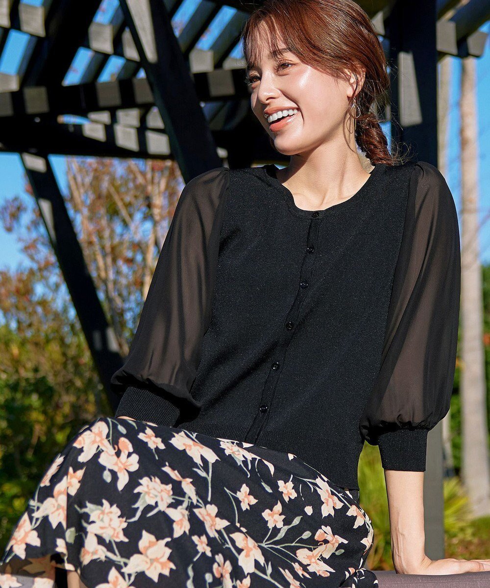 【ティアクラッセ/Tiaclasse】の【洗える】パフスリーブコンビカーディガン インテリア・キッズ・メンズ・レディースファッション・服の通販 founy(ファニー) ファッション Fashion レディースファッション Fashion for Women トップス・カットソー Cut & Sew Tops カーディガン・羽織り Layered Style Cardigans おすすめ Recommended / Our Picks アクセサリー Fashion Accessories カーディガン Cardigan, Knitwear シフォン Chiffon, Lightweight Fabric チュニック Tunic, Long Top ポケット Pocket, Pocket Detail 再入荷 Restock / Back in Stock 夏 Summer 新作・新入荷 New Arrivals / New In 春 Spring S/S・春夏 SS, Spring/Summer, Warm Season 洗える Machine Washable ブラック|ID: prp329100004438052 ipo3291000000034275931