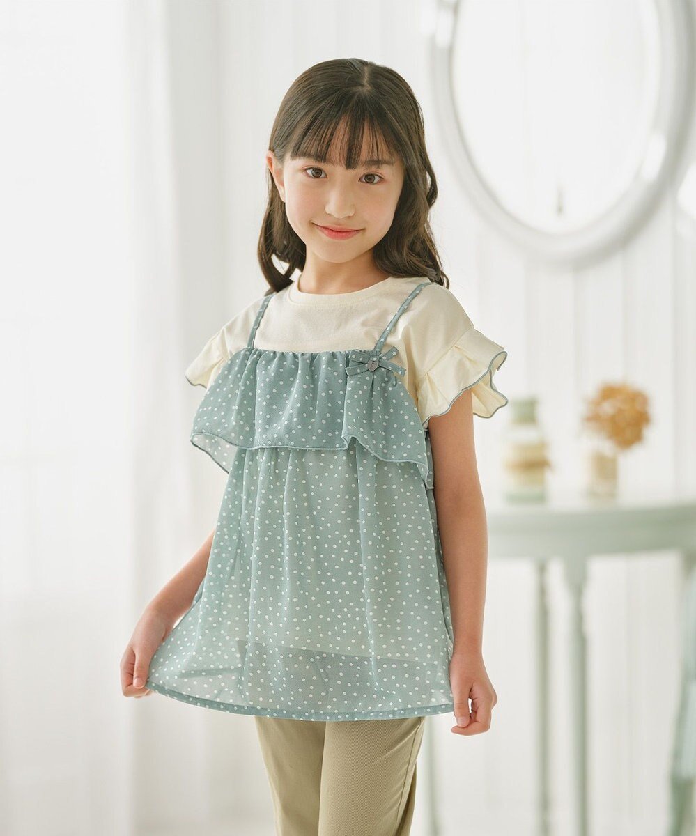【組曲 / KIDS/KUMIKYOKU】の【110-140㎝】ドットキャミ+TシャツSET インテリア・キッズ・メンズ・レディースファッション・服の通販 founy(ファニー) 　ファッション　Fashion　キッズファッション　KIDS Children’s Clothing　トップス・カットソー　Tops/Tees/Kids　インナー　Inner　カットソー　Cut And Sew　キャミソール　Camisole　シフォン　Chiffon　スリーブ　Sleeve　チャーム　Charm　ドット　Dot　フリル　Frills　リボン　Ribbon　夏　Summer　春　Spring　S/S・春夏　Ss・Spring/Summer　ミントグリーン×クリーム|ID: prp329100004440275 ipo3291000000032550064
