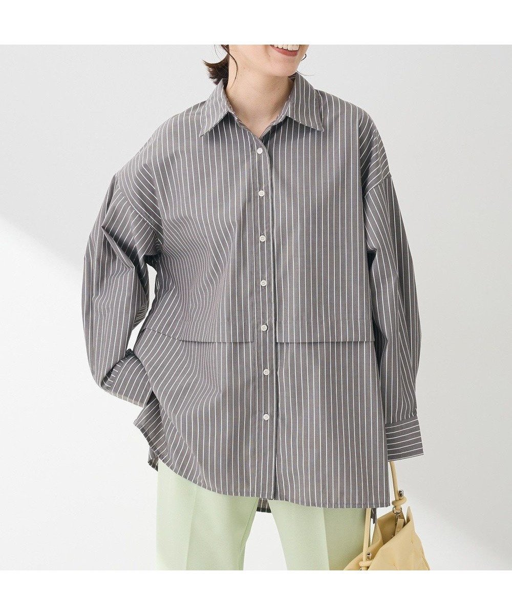 【グリーンパークス/Green Parks】のラメストライプタックシャツチュニック インテリア・キッズ・メンズ・レディースファッション・服の通販 founy(ファニー) 　ファッション　Fashion　レディースファッション　WOMEN　ワンピース　Dress　チュニック　Tunic　おすすめ　Recommend　ストライプ　Stripe　スリット　Slit　チュニック　Tunic　ボトム　Bottom　ポケット　Pocket　エレガント 上品　Elegant　切替　Switching　夏　Summer　春　Spring　S/S・春夏　Ss・Spring/Summer　長袖　Long Sleeve　Charcoal Gray|ID: prp329100004441633 ipo3291000000031580116