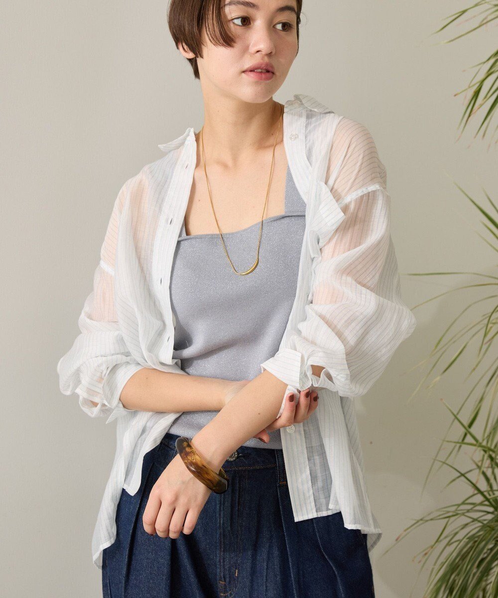 【アメリカンホリック/AMERICAN HOLIC】のシアーシャツ インテリア・キッズ・メンズ・レディースファッション・服の通販 founy(ファニー) 　ファッション　Fashion　レディースファッション　Fashion for Women　トップス・カットソー　Cut & Sew Tops　シャツ・ブラウス・オフィスカジュアル　Elegant Blouses & Button-Ups　エアリー　Airy Texture　スリット　Slit, Slit Detail　ダウン　Down, Puffer　ダブル　Double, Double-Breasted　ベーシック　Basic, Essential　ボトム　Bottoms, Lower Wear　夏　Summer　春　Spring　S/S・春夏　SS, Spring/Summer, Warm Season　Stripe White|ID: prp329100004441663 ipo3291000000033658838