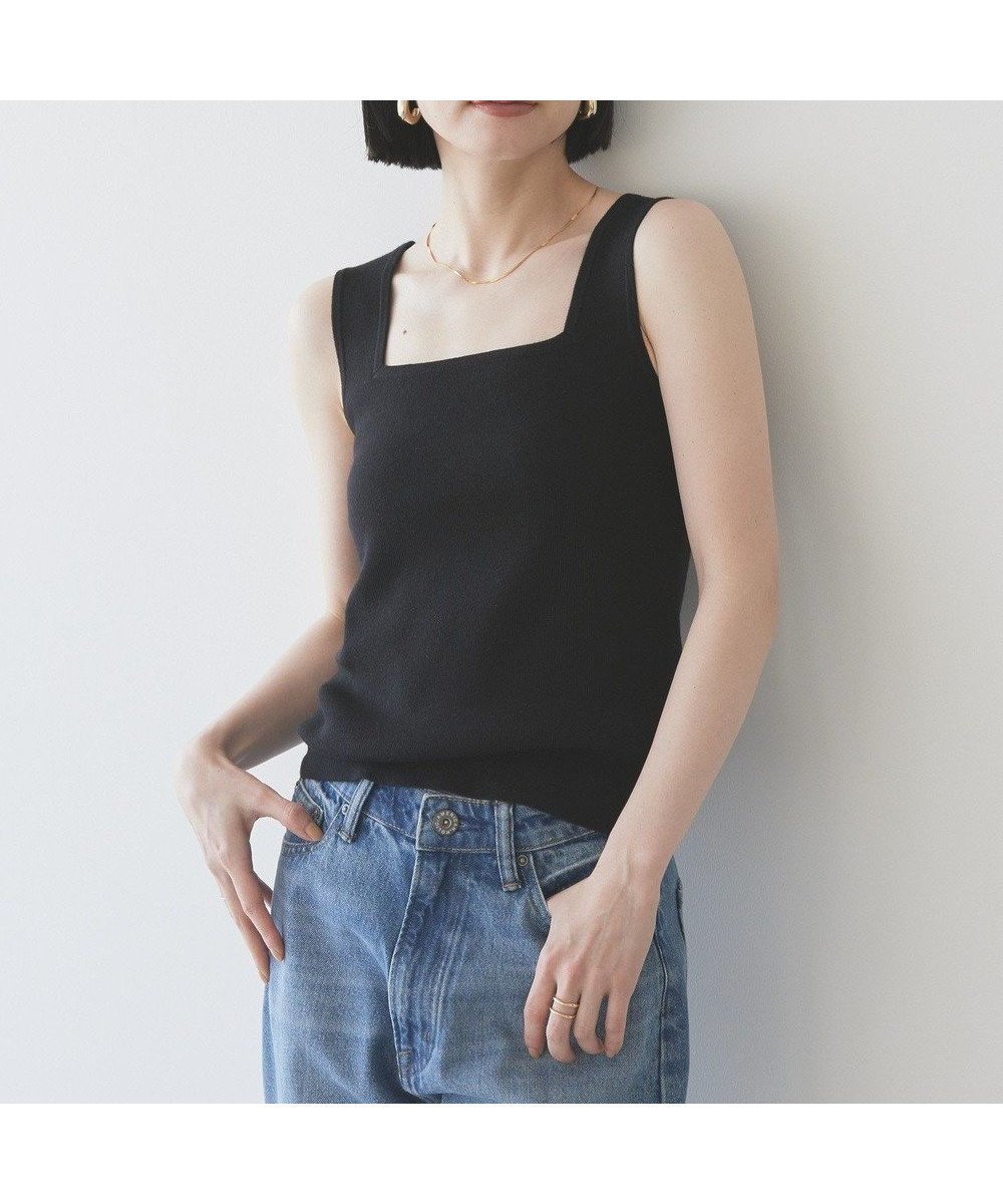 【アメリカンホリック/AMERICAN HOLIC】の総針スクエアタンクトップ インテリア・キッズ・メンズ・レディースファッション・服の通販 founy(ファニー) 　ファッション　Fashion　レディースファッション　Fashion for Women　トップス・カットソー　Cut & Sew Tops　コンパクト　Compact, Small Size　シンプル　Simple, Minimal　スクエア　Square, Square Shape　タンク　Tank Top, Sleeveless Top　フェミニン　Feminine, Girly　ラウンド　Round, Round Neck　リブニット　Rib Knit, Ribbed Knit　夏　Summer　春　Spring　S/S・春夏　SS, Spring/Summer, Warm Season　Black|ID: prp329100004441686 ipo3291000000033555305