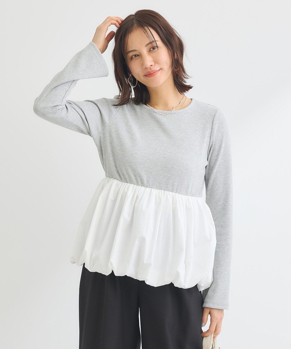【グリーンパークス/Green Parks】の・SUGAR SPOON 裾バルーンプルオーバー インテリア・キッズ・メンズ・レディースファッション・服の通販 founy(ファニー) 　ファッション　Fashion　レディースファッション　Fashion for Women　トップス・カットソー　Cut & Sew Tops　シャツ・ブラウス・オフィスカジュアル　Elegant Blouses & Button-Ups　ロングTシャツ・Tシャツ　Longline T-Shirts & Tees　カジュアルプルオーバー・ニットトップス　Pullovers & Knit Tops / Casual Pullovers　カットソー・ベーシックTシャツ　Cut-and-Sewn Tops / Stretch Tees & Basics　おすすめ　Recommended / Our Picks　カットソー　Cut and Sewn Top　ドッキング　Docking, Mixed Material　バルーン　Balloon, Balloon Silhouette　フィット　Fit, Slim Fit　フェミニン　Feminine, Girly　ポケット　Pocket, Pocket Detail　夏　Summer　春　Spring　S/S・春夏　SS, Spring/Summer, Warm Season　Gray Mixture|ID: prp329100004441756 ipo3291000000032876958
