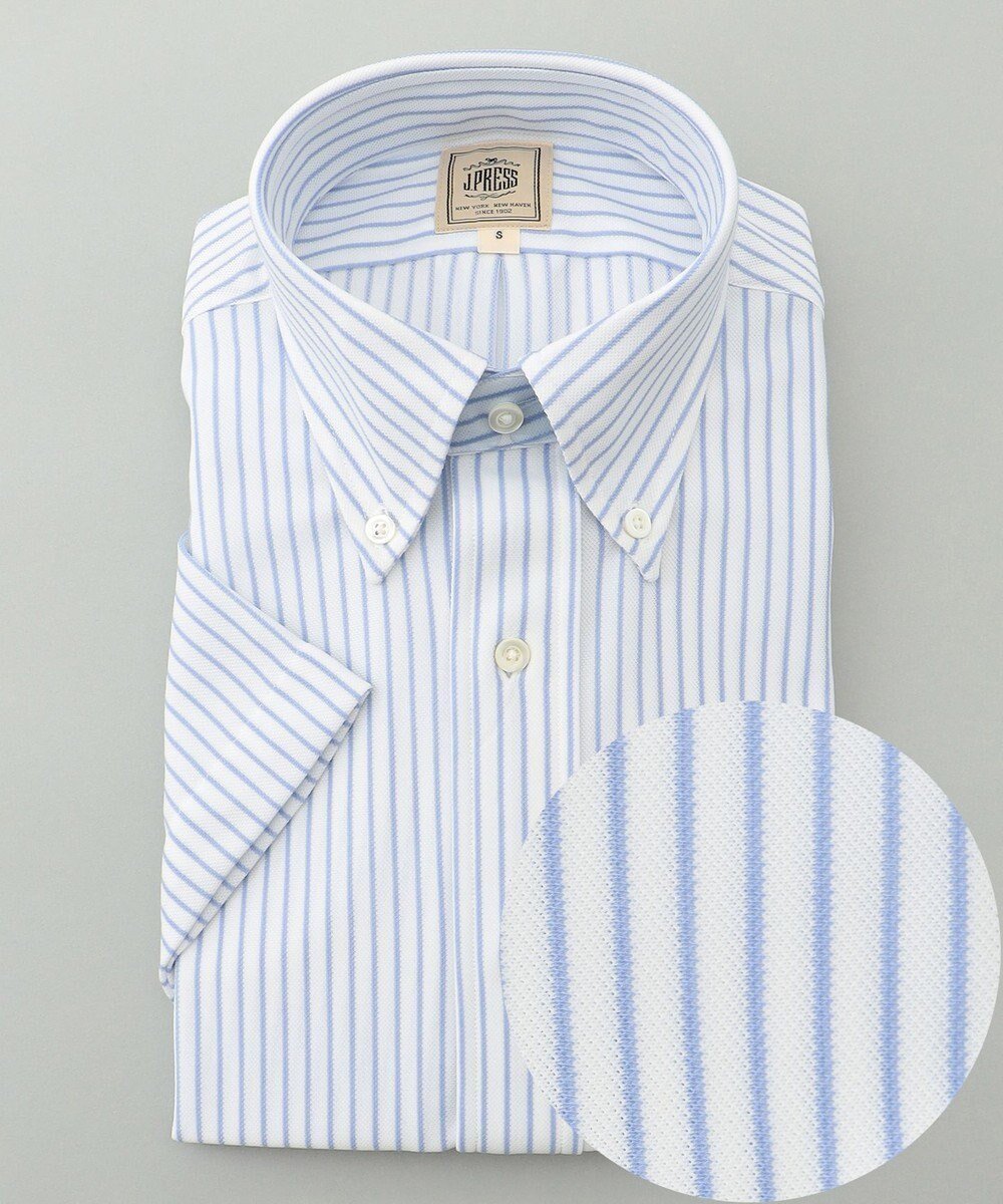 【ジェイ プレス/J.PRESS / MEN】の【夏に嬉しい高機能】カノコインレイストライプパッチポケット シャツ/B.D. インテリア・キッズ・メンズ・レディースファッション・服の通販 founy(ファニー) 　ファッション　Fashion　メンズファッション　Fashion for Men　トップス・カットソー　Cut & Sew Tops　メンズシャツ　Shirts　インナー　Innerwear　春　Spring　吸水　Absorbent, Quick-Dry　軽量　Lightweight, Ultra Light　シンプル　Simple, Minimal　ジャケット　Jacket, Outerwear　ストライプ　Stripe, Striped Pattern　ストレッチ　Stretch, Stretchy Fabric　ドレス　Dress, One-Piece　バランス　Balance, Style Balance　フィット　Fit, Slim Fit　ベーシック　Basic, Essential　ポケット　Pocket, Pocket Detail　ポロシャツ　Polo Shirt, Collared Tee　半袖　Short Sleeve, Half Sleeve　メンズ　Men's, Menswear　S/S・春夏　SS, Spring/Summer, Warm Season　再入荷　Restock / Back in Stock　夏　Summer　サックスブルー系1|ID: prp329100004442585 ipo3291000000031754692