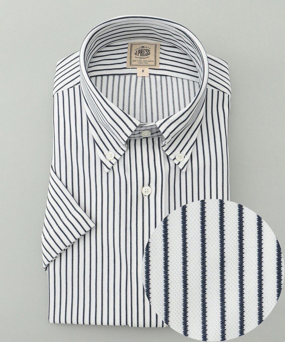 【ジェイ プレス/J.PRESS / MEN】の【夏に嬉しい高機能】カノコインレイストライプパッチポケット シャツ/B.D. インテリア・キッズ・メンズ・レディースファッション・服の通販 founy(ファニー) 　ファッション　Fashion　メンズファッション　Fashion for Men　トップス・カットソー　Cut & Sew Tops　メンズシャツ　Shirts　インナー　Innerwear　春　Spring　吸水　Absorbent, Quick-Dry　軽量　Lightweight, Ultra Light　シンプル　Simple, Minimal　ジャケット　Jacket, Outerwear　ストライプ　Stripe, Striped Pattern　ストレッチ　Stretch, Stretchy Fabric　ドレス　Dress, One-Piece　バランス　Balance, Style Balance　フィット　Fit, Slim Fit　ベーシック　Basic, Essential　ポケット　Pocket, Pocket Detail　ポロシャツ　Polo Shirt, Collared Tee　半袖　Short Sleeve, Half Sleeve　メンズ　Men's, Menswear　S/S・春夏　SS, Spring/Summer, Warm Season　再入荷　Restock / Back in Stock　夏　Summer　ネイビー系1|ID: prp329100004442585 ipo3291000000031754693
