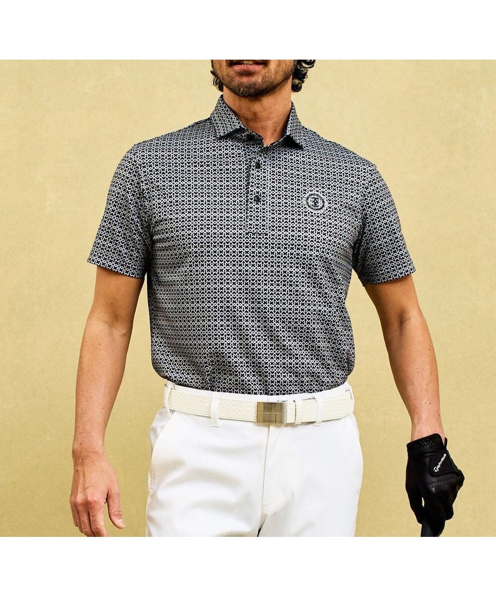 【23区 ゴルフ/23区GOLF / MEN】の【MEN】【吸水速乾/UVケア】コースに映える上品モノグラム柄 ポロシャツ インテリア・キッズ・メンズ・レディースファッション・服の通販 founy(ファニー) 　ファッション　Fashion　メンズファッション　Fashion for Men　トップス・カットソー　Cut & Sew Tops　メンズシャツ　Shirts　ポロシャツ / きれいめカジュアルスタイル　Polo Shirts　春　Spring　吸水　Absorbent, Quick-Dry　ストレッチ　Stretch, Stretchy Fabric　スリム　Slim, Slim Fit　セーター　Sweater, Knitwear　パターン　Pattern, Design Print　プリント　Print, Printed Pattern　ベスト　Vest, Waistcoat　ポロシャツ　Polo Shirt, Collared Tee　S/S・春夏　SS, Spring/Summer, Warm Season　夏　Summer　エレガント 上品　Elegant　ゴルフ　Golf　ブラック系5|ID: prp329100004442601 ipo3291000000033357060
