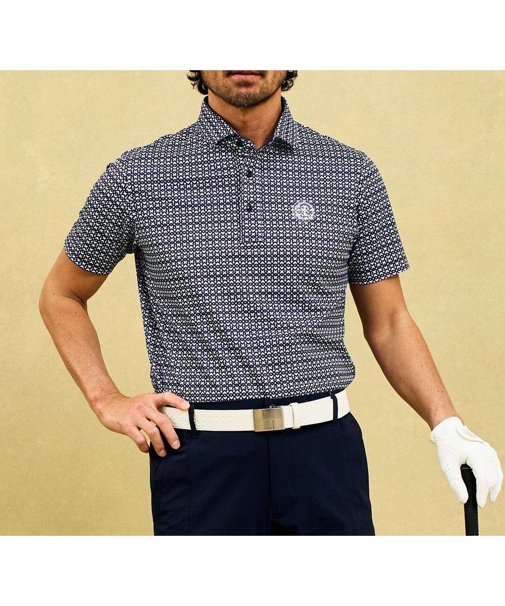 【23区 ゴルフ/23区GOLF / MEN】の【MEN】【吸水速乾/UVケア】コースに映える上品モノグラム柄 ポロシャツ インテリア・キッズ・メンズ・レディースファッション・服の通販 founy(ファニー) 　ファッション　Fashion　メンズファッション　Fashion for Men　トップス・カットソー　Cut & Sew Tops　メンズシャツ　Shirts　ポロシャツ / きれいめカジュアルスタイル　Polo Shirts　春　Spring　吸水　Absorbent, Quick-Dry　ストレッチ　Stretch, Stretchy Fabric　スリム　Slim, Slim Fit　セーター　Sweater, Knitwear　パターン　Pattern, Design Print　プリント　Print, Printed Pattern　ベスト　Vest, Waistcoat　ポロシャツ　Polo Shirt, Collared Tee　S/S・春夏　SS, Spring/Summer, Warm Season　夏　Summer　エレガント 上品　Elegant　ゴルフ　Golf　ネイビー系5|ID: prp329100004442601 ipo3291000000033357061