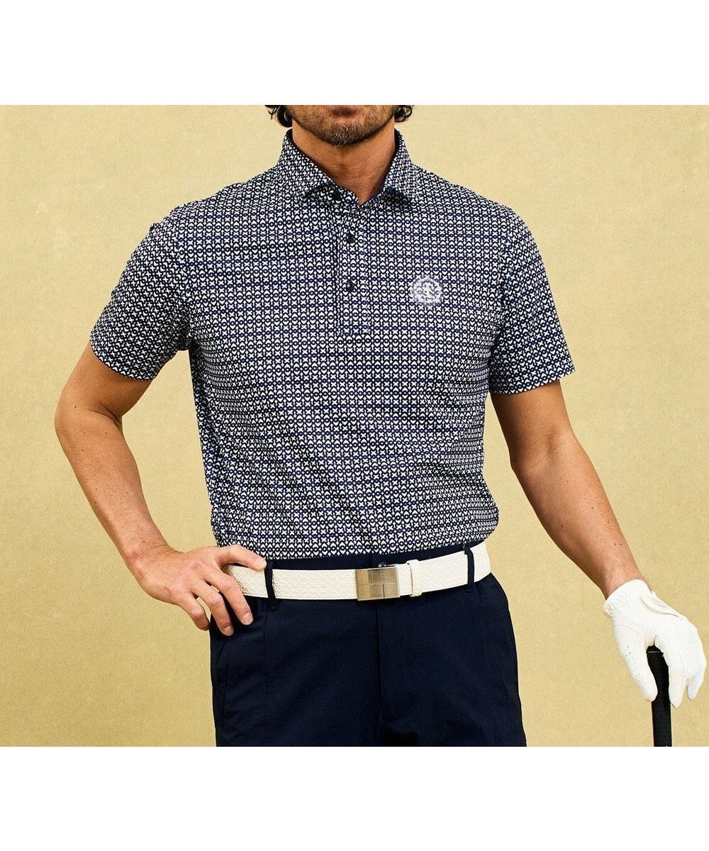 【23区 ゴルフ/23区GOLF / MEN】の【MEN】モノグラム柄 半袖ポロシャツ インテリア・キッズ・メンズ・レディースファッション・服の通販 founy(ファニー) 　ファッション　Fashion　メンズファッション　Fashion for Men　トップス・カットソー　Cut & Sew Tops　メンズシャツ　Shirts　ポロシャツ / きれいめカジュアルスタイル　Polo Shirts　春　Spring　ストレッチ　Stretch, Stretchy Fabric　スリム　Slim, Slim Fit　セーター　Sweater, Knitwear　パターン　Pattern, Design Print　プリント　Print, Printed Pattern　ベスト　Vest, Waistcoat　ポロシャツ　Polo Shirt, Collared Tee　半袖　Short Sleeve, Half Sleeve　S/S・春夏　SS, Spring/Summer, Warm Season　夏　Summer　エレガント 上品　Elegant　ゴルフ　Golf　ネイビー系5|ID: prp329100004442601 ipo3291000000034605758