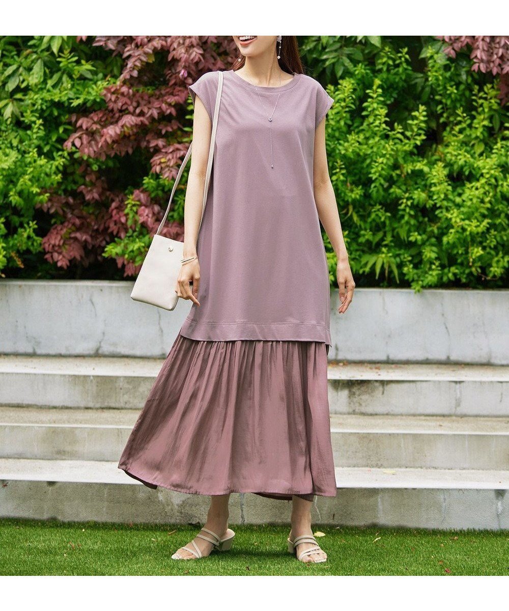 【ティアクラッセ/Tiaclasse】の【洗える】カットソーコンビヴィンテージサテンワンピース 人気、トレンドファッション・服の通販 founy(ファニー) 　ファッション　Fashion　レディースファッション　Ladies' Fashion Online　ワンピース　Dress　ウォッシャブル　Washable　春　Spring　洗える　Washable　秋　Autumn/Fall　カットソー　Cut And Sew　ギャザー　Gather　コンビ　Combination　サテン　Satin　スリーブ　Sleeve　チュニック　Tunic　ドッキング　Docking　ドレープ　Drape　ノースリーブ　No Sleeve　フレア　Flare　フレンチ　French　ポケット　Pocket　マキシ　Maxi　ラウンド　Round　リラックス　Relax　ロング　Long　楽ちん　Easy　S/S・春夏　Ss・Spring/Summer　再入荷　Restock/Back In Stock/Re Arrival　夏　Summer　エレガント 上品　Elegant　NEW・新作・新着・新入荷　New Arrivals　 other-1|ID: prp329100004443210 ipo3291000000032618155