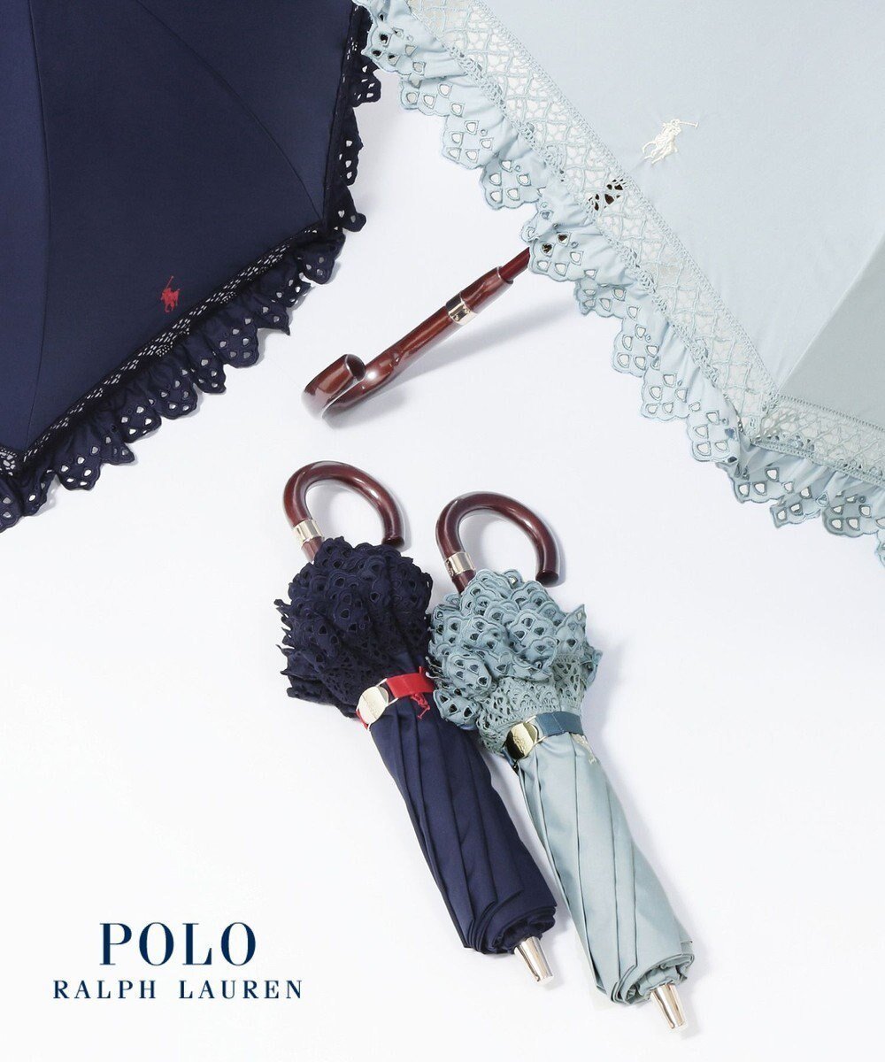 【ムーンバット/MOONBAT】の【遮光/晴雨兼用日傘】POLO RALPH LAUREN(ポロラルフローレン) 折りたたみ日傘 エンブフリル 遮熱 UV インテリア・キッズ・メンズ・レディースファッション・服の通販 founy(ファニー) 　ファッション　Fashion　レディースファッション　Fashion for Women　レイングッズ・傘・晴雨兼用傘　Umbrellas & Rain Gear　アイビー　Ivy Pattern　傘　Umbrella, Parasol　スカラップ　Scallop, Scalloped Edge　トレンド　Trend, Trending Now　ニューヨーク　New York, NYC Style　フリル　Frill, Ruffle　日傘　Parasol, UV Umbrella　レース　Lace, Lace Fabric　おすすめ　Recommended / Our Picks　スカイブルー|ID: prp329100004444474 ipo3291000000031814462