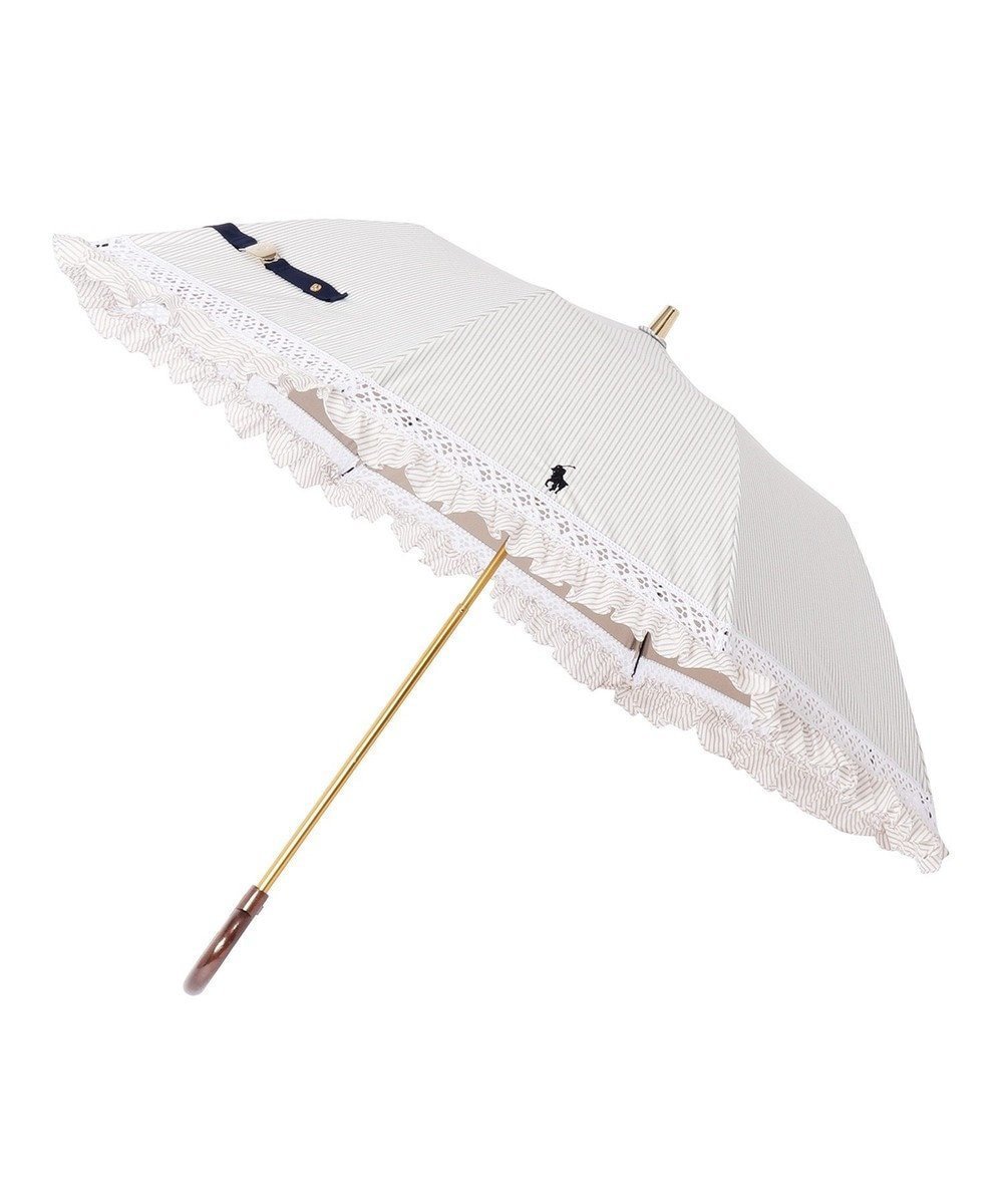 【ムーンバット/MOONBAT】の【遮光/晴雨兼用日傘】POLO RALPH LAUREN ポロラルフローレン 折りたたみ日傘 ストライプフリル インテリア・キッズ・メンズ・レディースファッション・服の通販 founy(ファニー) 　ファッション　Fashion　レディースファッション　WOMEN　傘 / レイングッズ　Umbrellas/Rainwear　アイビー　Ivy　コンパクト　Compact　傘　Umbrella　ストライプ　Stripe　トレンド　Trend　ニューヨーク　New York　ハンド　Hand　フリル　Frills　日傘　Parasol　レース　Race　おすすめ　Recommend　旅行　Travel　ベージュ|ID: prp329100004444475 ipo3291000000031925052