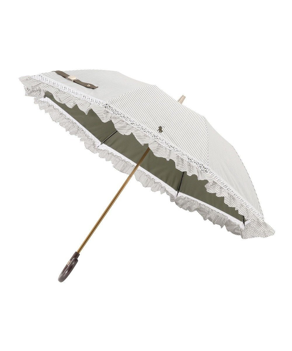 【ムーンバット/MOONBAT】の【遮光/晴雨兼用日傘】POLO RALPH LAUREN ポロラルフローレン 折りたたみ日傘 ストライプフリル インテリア・キッズ・メンズ・レディースファッション・服の通販 founy(ファニー) 　ファッション　Fashion　レディースファッション　WOMEN　傘 / レイングッズ　Umbrellas/Rainwear　アイビー　Ivy　コンパクト　Compact　傘　Umbrella　ストライプ　Stripe　トレンド　Trend　ニューヨーク　New York　ハンド　Hand　フリル　Frills　日傘　Parasol　レース　Race　おすすめ　Recommend　旅行　Travel　カーキー|ID: prp329100004444475 ipo3291000000031925053