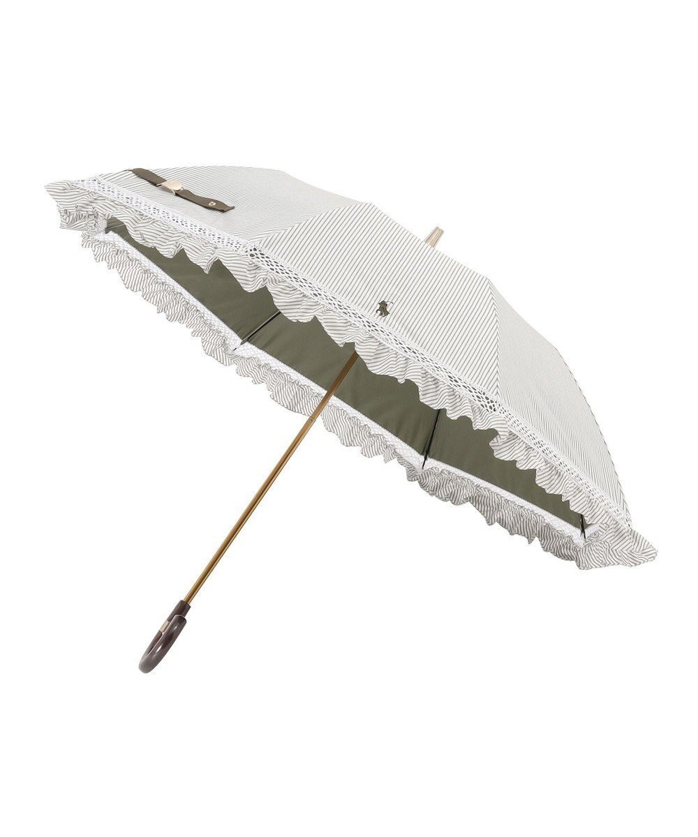 【ムーンバット/MOONBAT】の【遮光/晴雨兼用日傘】POLO RALPH LAUREN(ポロラルフローレン)折りたたみ日傘 ストライプフリル 遮熱 遮光 UV インテリア・キッズ・メンズ・レディースファッション・服の通販 founy(ファニー) 　ファッション　Fashion　レディースファッション　Fashion for Women　レイングッズ・傘・晴雨兼用傘　Umbrellas & Rain Gear　アイビー　Ivy Pattern　コンパクト　Compact, Small Size　傘　Umbrella, Parasol　ストライプ　Stripe, Striped Pattern　トレンド　Trend, Trending Now　ニューヨーク　New York, NYC Style　ハンド　Hand, Handmade　フリル　Frill, Ruffle　日傘　Parasol, UV Umbrella　レース　Lace, Lace Fabric　おすすめ　Recommended / Our Picks　旅行　Travel　カーキー|ID: prp329100004444475 ipo3291000000032601211