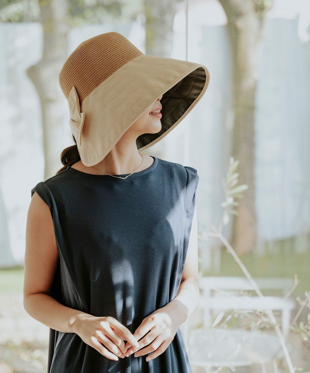 【ムーンバット/MOONBAT】の【遮光100%/UPF50%+/UVカット】洗えるバックリボン ブレードパラソルハット 手洗いOK/サイズ調整可能/吸水速乾/遮熱 インテリア・キッズ・メンズ・レディースファッション・服の通販 founy(ファニー) 　ファッション　Fashion　レディースファッション　Fashion for Women　キャップ&ハット　Hats & Caps　洗える　Machine Washable　吸水　Absorbent, Quick-Dry　タオル　Towel, Bath Towel　トレンド　Trend, Trending Now　帽子　Hat, Headwear　日傘　Parasol, UV Umbrella　リボン　Ribbon, Bow　おすすめ　Recommended / Our Picks　旅行　Travel　ベージュ|ID: prp329100004444582 ipo3291000000034199917