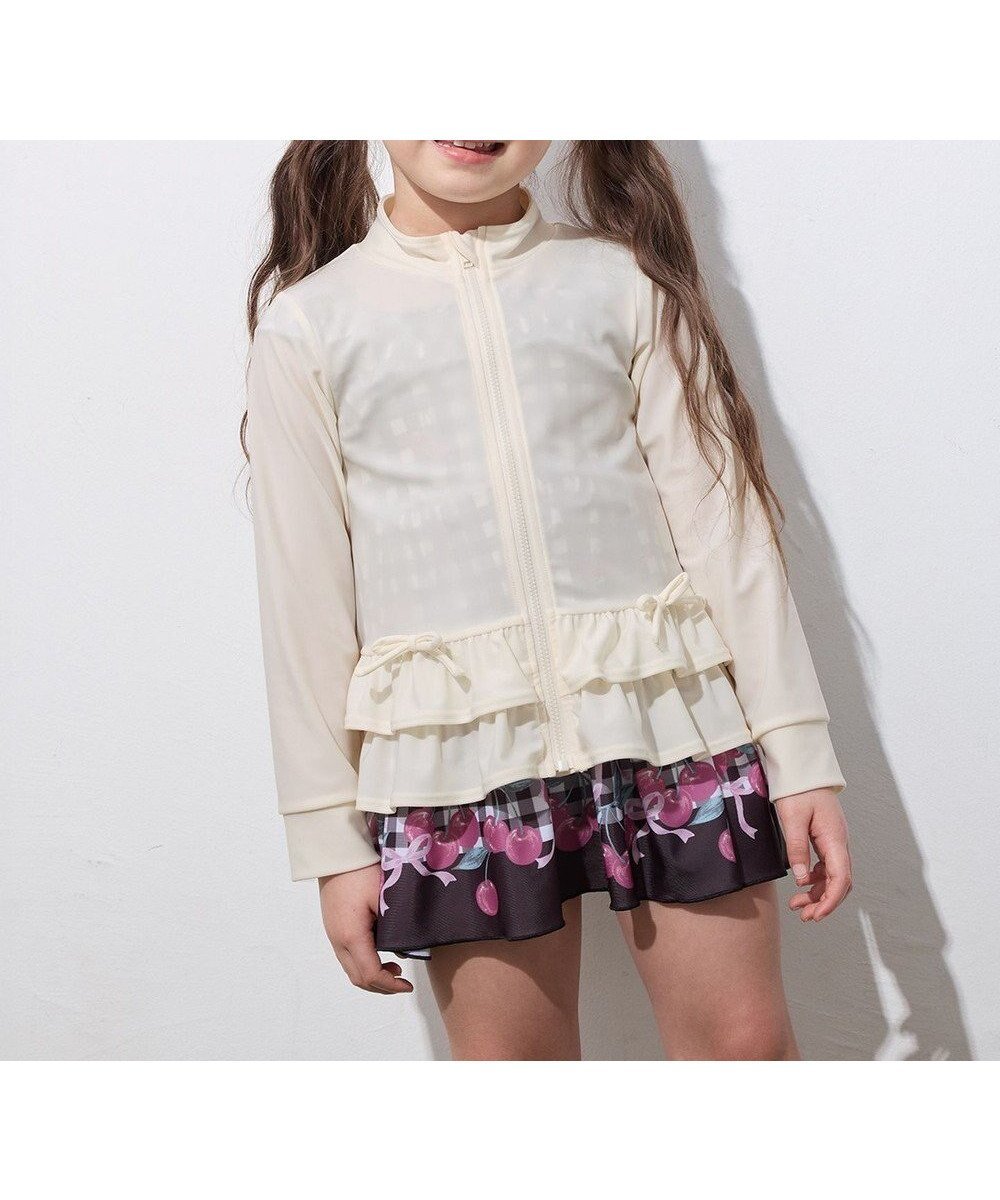 【エニファム/any FAM / KIDS】の裾フリル ラッシュガード インテリア・キッズ・メンズ・レディースファッション・服の通販 founy(ファニー) 　ファッション　Fashion　キッズファッション　KIDS Children’s Clothing　ガーリー　Girly　フリル　Frills　ベーシック　Basic　ラベンダー　Lavender　リボン　Ribbon　夏　Summer　春　Spring　S/S・春夏　Ss・Spring/Summer　水着　Swimsuit　長袖　Long Sleeve　エクリュ|ID: prp329100004444732 ipo3291000000032633162