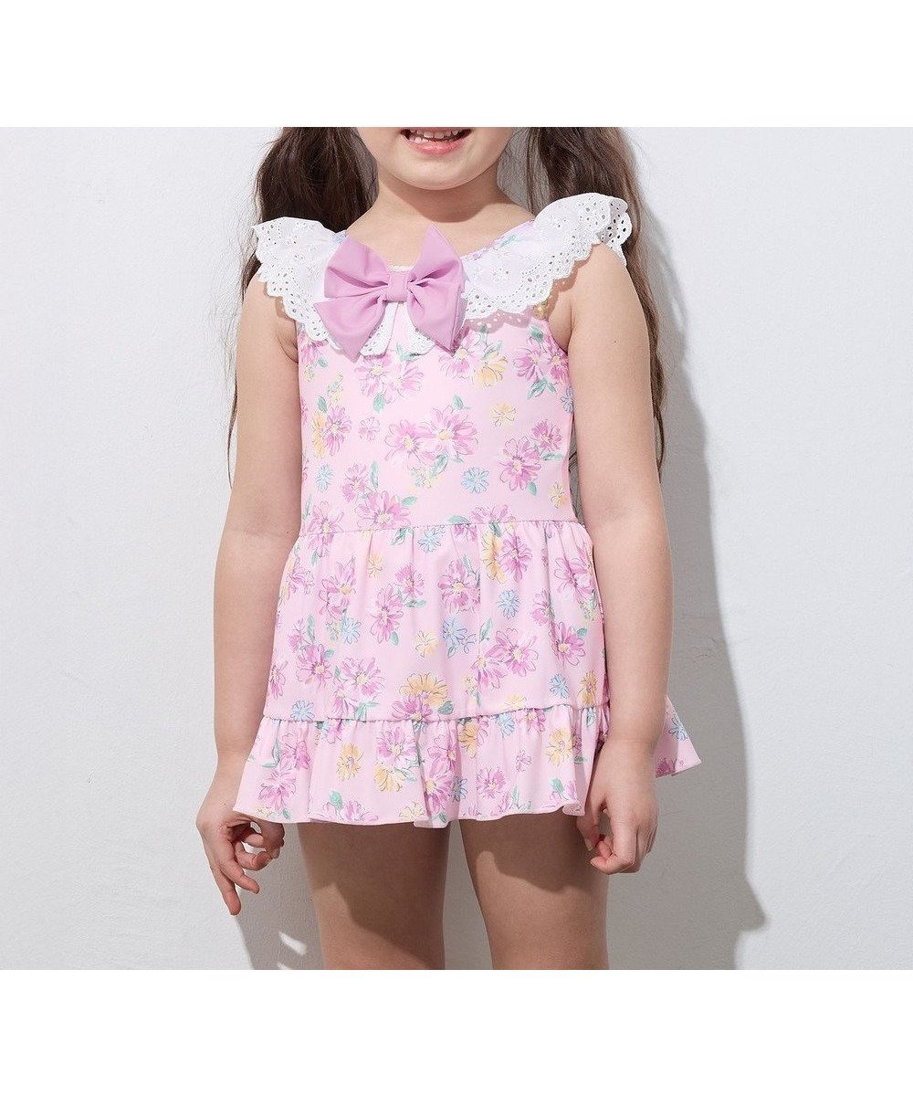 【エニファム/any FAM / KIDS】の花柄×レース ワンピース水着 インテリア・キッズ・メンズ・レディースファッション・服の通販 founy(ファニー) 　ファッション　Fashion　キッズファッション　Fashion for Kids　ガーリー　Girly, Feminine Style　ラベンダー　Lavender　リボン　Ribbon, Bow　レース　Lace, Lace Fabric　夏　Summer　春　Spring　S/S・春夏　SS, Spring/Summer, Warm Season　水着　Swimsuit, Swimwear　ピンク|ID: prp329100004444733 ipo3291000000033394595