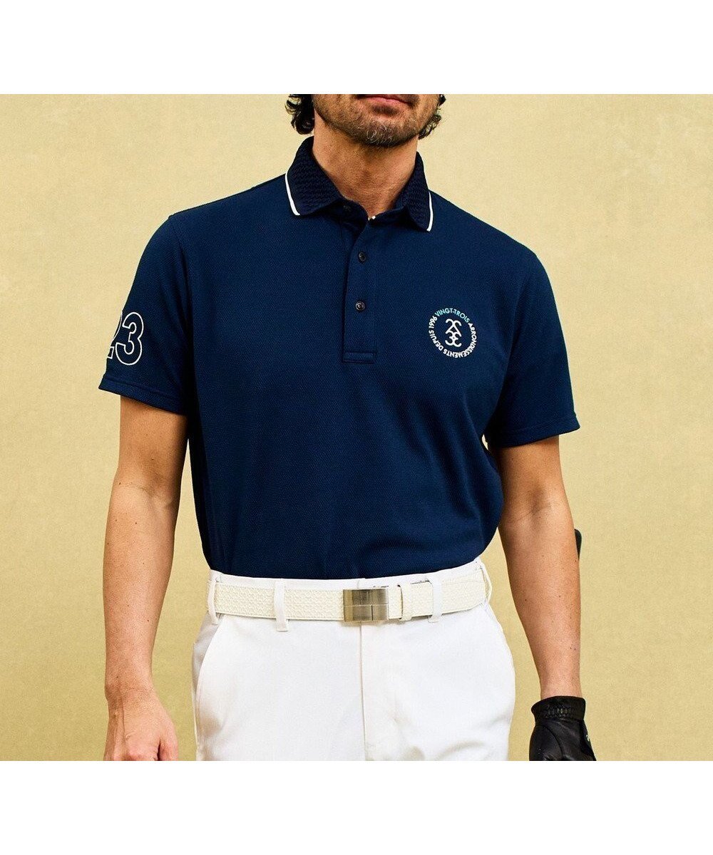 【23区 ゴルフ/23区GOLF / MEN】の【MEN】【吸水速乾/UVケア】動きやすさと機能性を兼ね備えた王道のナンバリングカノコポロシャツ インテリア・キッズ・メンズ・レディースファッション・服の通販 founy(ファニー) 　ファッション　Fashion　メンズファッション　MEN　トップス・カットソー　Tops/Tshirt/Men　シャツ　Shirts　ポロシャツ　Polo Shirts　イエロー　Yellow　春　Spring　吸水　Water Absorption　シンプル　Simple　ストレッチ　Stretch　スリム　Slim　ターコイズ　Turquoise　パターン　Pattern　フィット　Fit　ベスト　Vest　ポロシャツ　Polo Shirt　S/S・春夏　Ss・Spring/Summer　夏　Summer　ゴルフ　Golf　ネイビー系|ID: prp329100004446240 ipo3291000000032439727